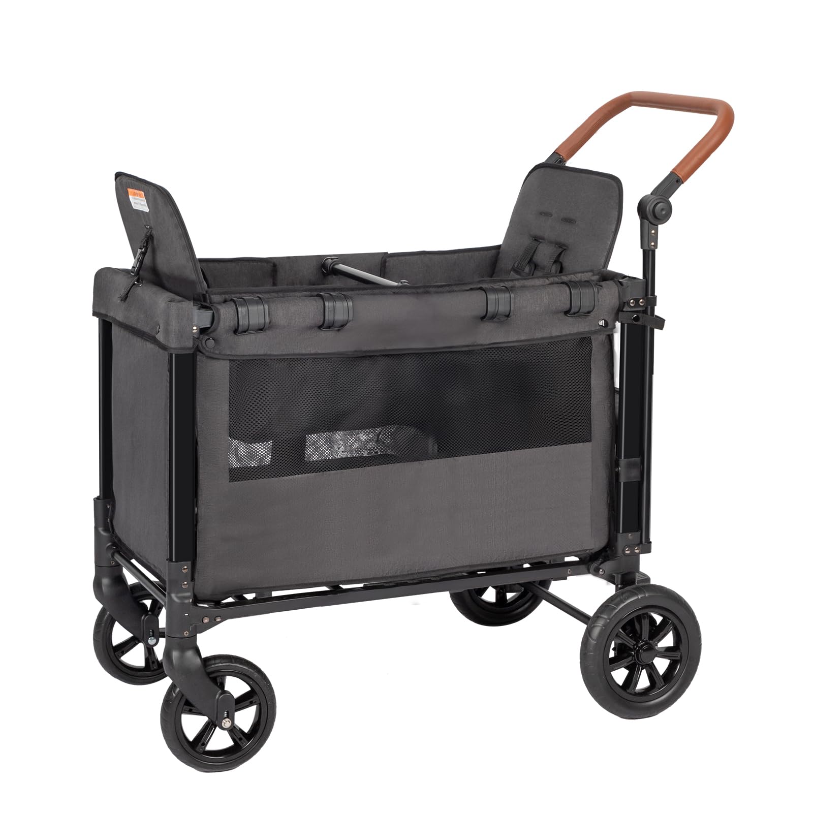 Double Stroller Wagon for Kids - Foldable Baby Wagon with Adjustable Handle, Canopy, Storage Organizer & 5-Point Safety Harness (Dark Gray) - Perfect for Beach Outings, Park Walks & Family Travel
