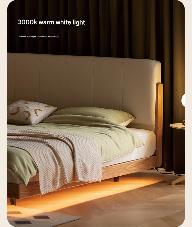 Solid Oak Wood Modern Minimalist Soft Leaning Bed Frame - Queen Size Platform Bed for Bedroom, Guest Room & Small Spaces
