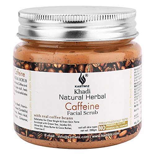 Kartwiz Caffeine Herbal Facial Scrub - Exfoliating & Tan Removal Face Wash for Glowing Skin | Pack of 1 | Perfect for Daily Skincare Routine & Post-Sun Care