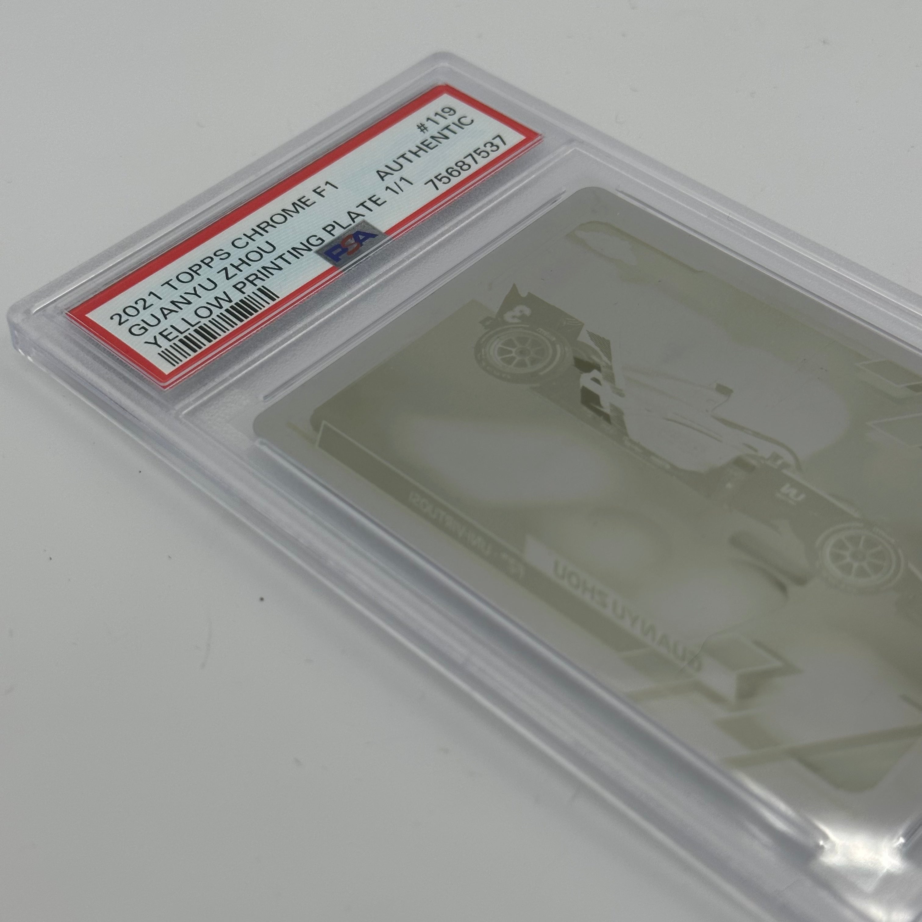 PSA Authentic 1/1 Guanyu Zhou #119 Yellow Printing Plate - Rare Collectible for F1 Racing Fans & Sports Memorabilia Enthusiasts