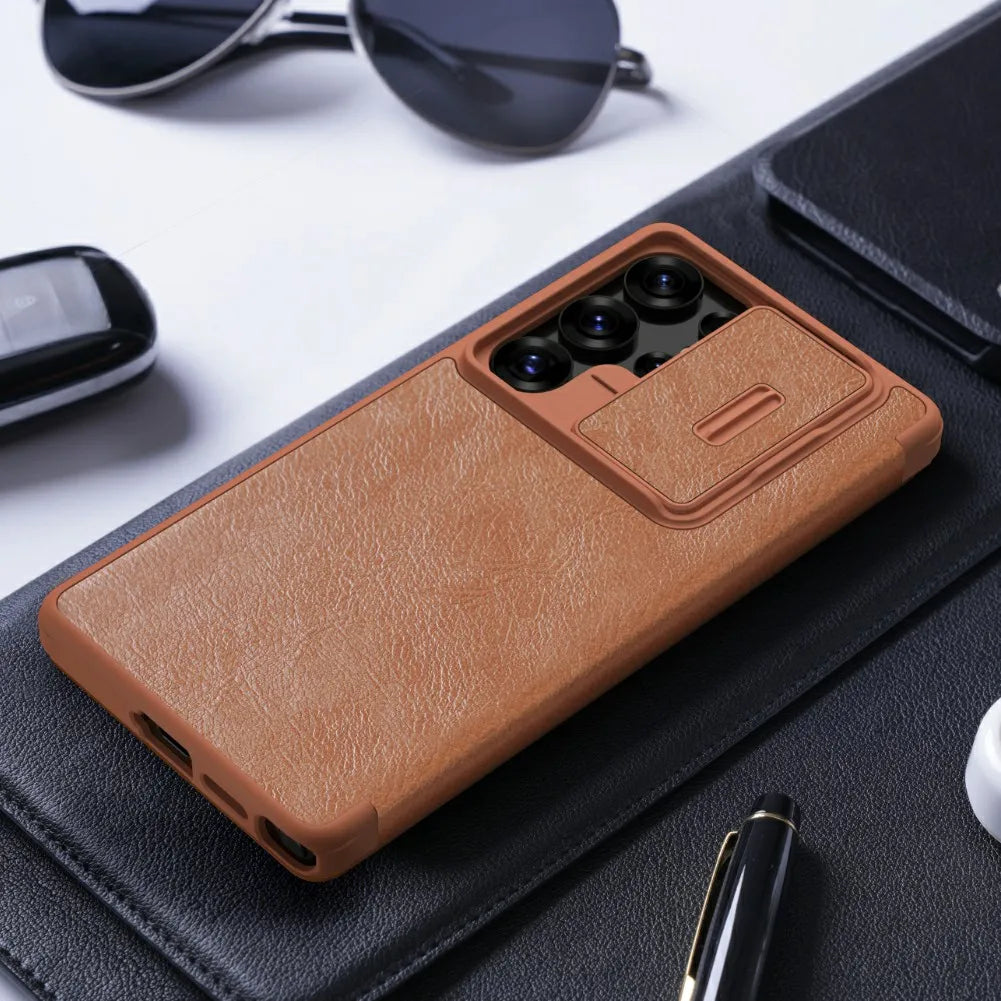 NILLKIN Genuine Leather Lens Cover Case for Samsung Galaxy S25 Ultra - Premium Protection for Camera & Phone | Perfect for Travel, Business & Everyday Use