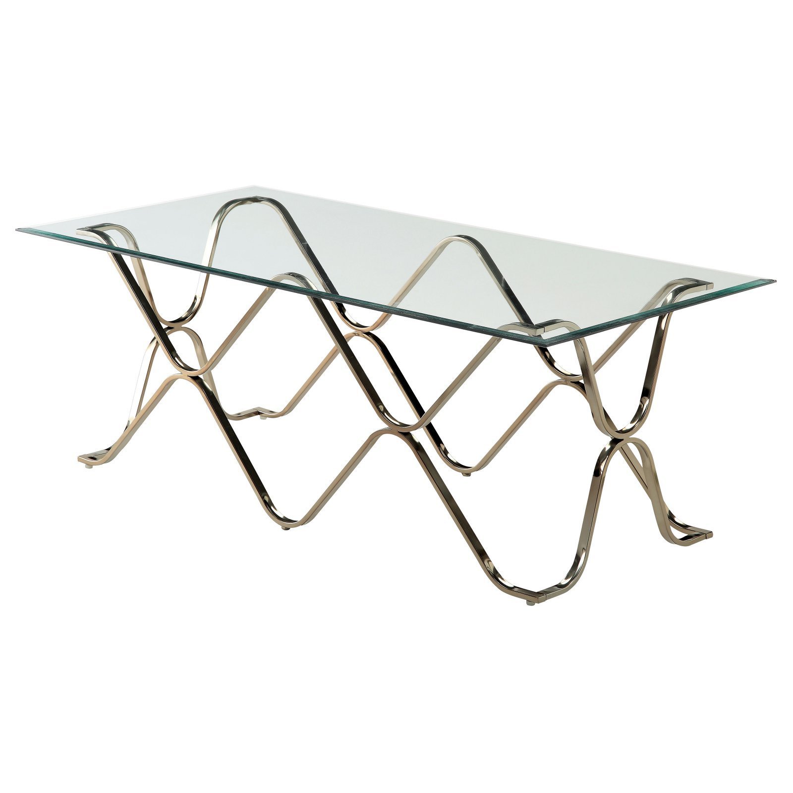 HOMES: Inside + Out Lexine Curved X-Frame 2-Piece Chrome Coffee Table Set - Modern Living Room Furniture for Small Spaces & Apartments