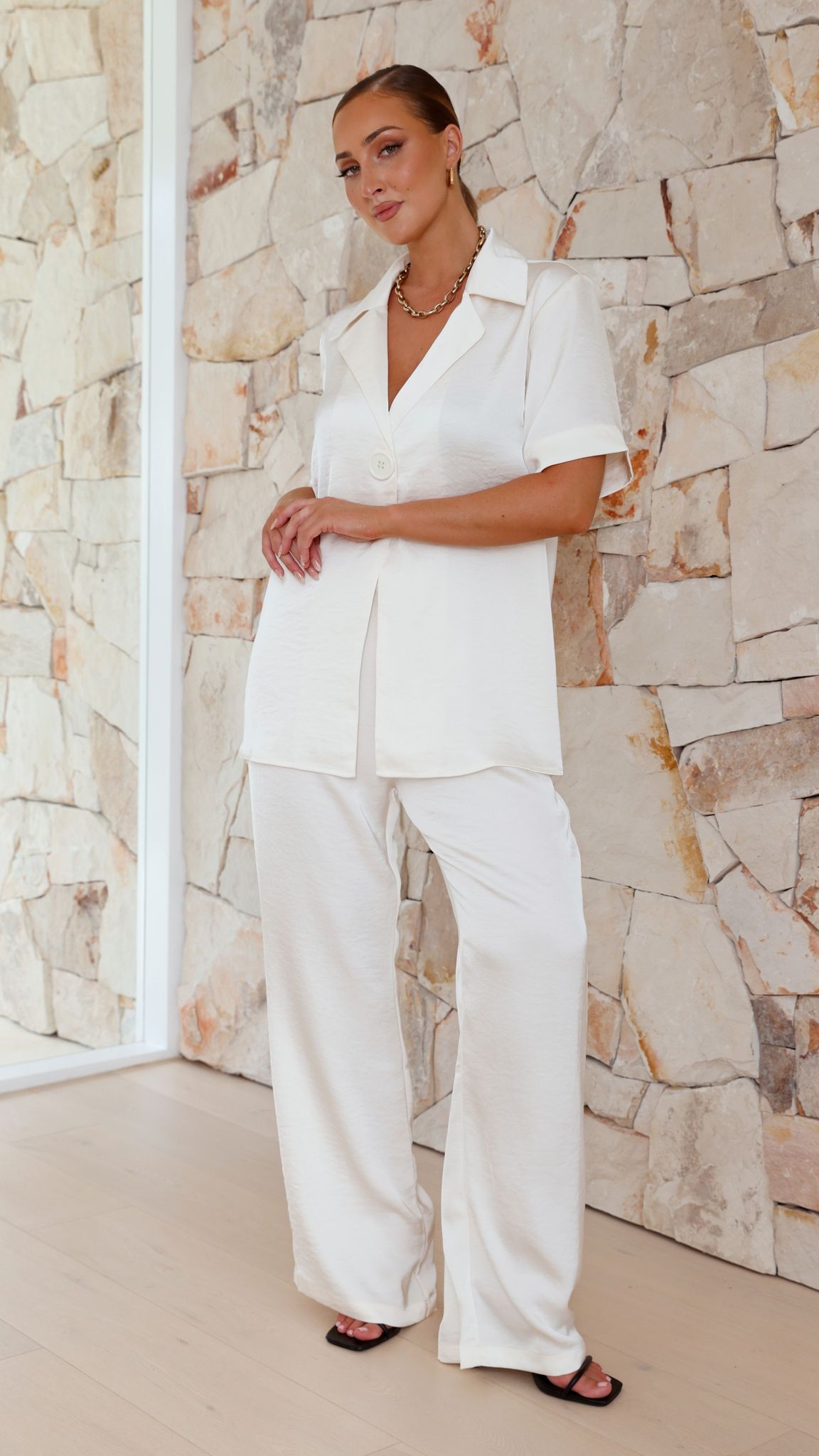 Imogen Button Pants for Women - High Waisted Cream Trousers with Front Buttons | Casual Office Wear & Spring Outfits