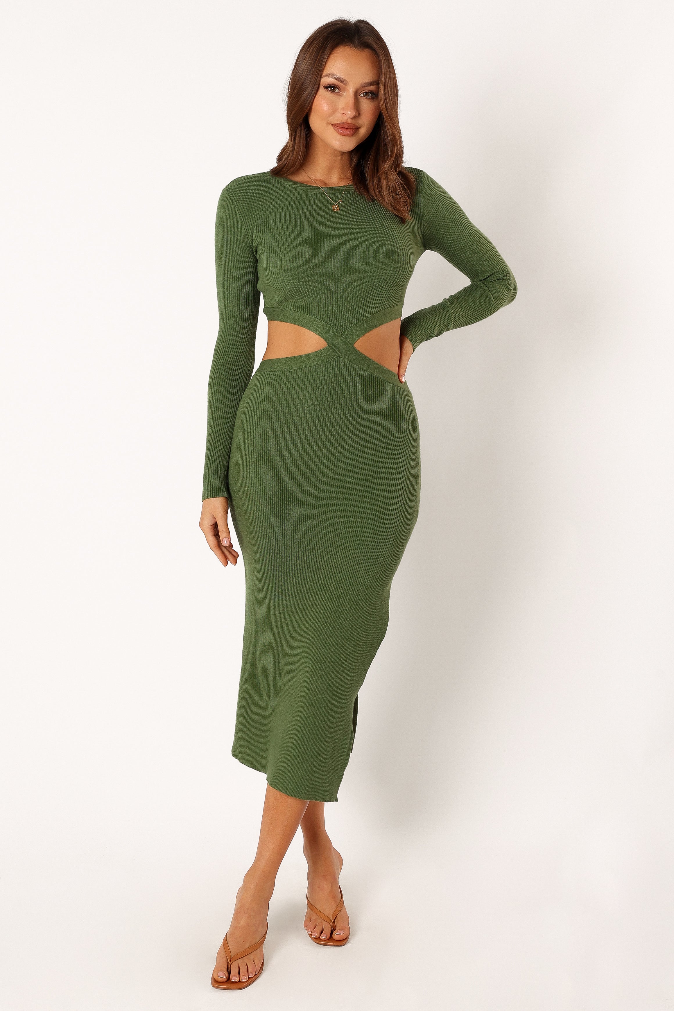 Jonah Long Sleeve Midi Dress - Elegant Ibiza Green Flowy Boho Dress for Women | Perfect for Fall Weddings, Date Nights & Office Wear