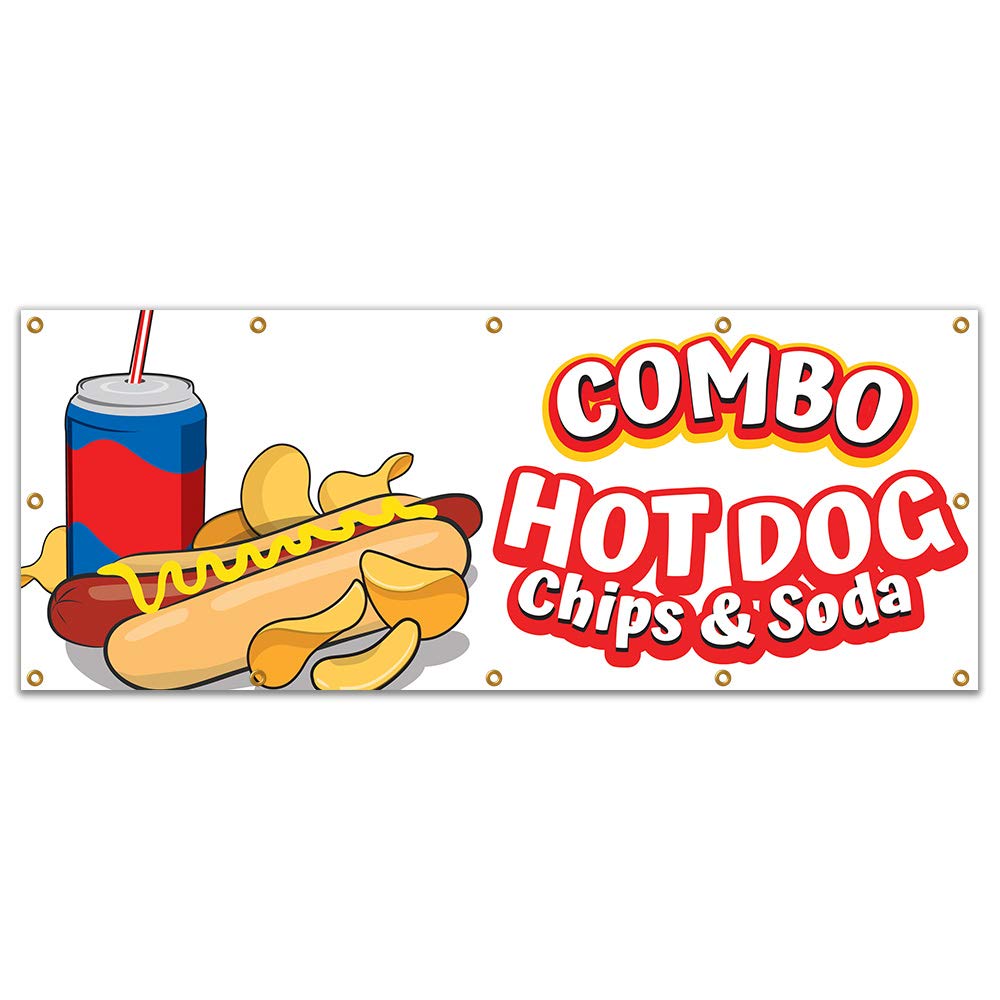 Hot Dogs, Chips & Soda Combo - 120 Inch Single-Sided Vinyl Banner for Concession Stands & Food Trucks - Perfect for Outdoor Events, Carnivals & Street Vendors