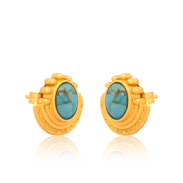 Santorini Sunset Stud Earrings - Turquoise Blue Gemstone Jewelry for Women | Perfect for Beach Weddings, Vacation Accessories & Boho Fashion