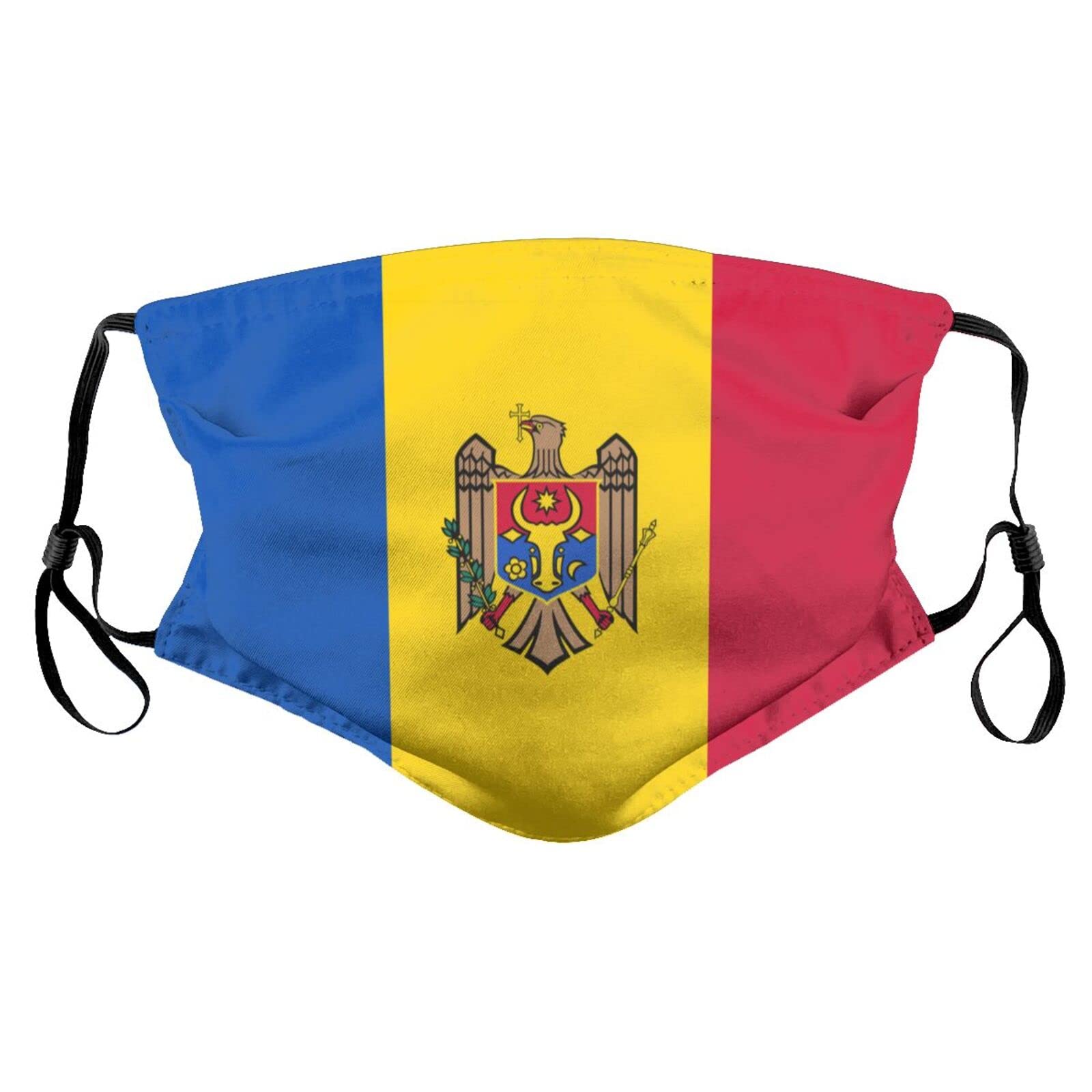 Reusable Moldovan Flag Cloth Face Mask with Filters - Breathable for Men, Women & Kids - Black Balaclava Style - Perfect for Outdoor Activities, Travel & Daily Protection