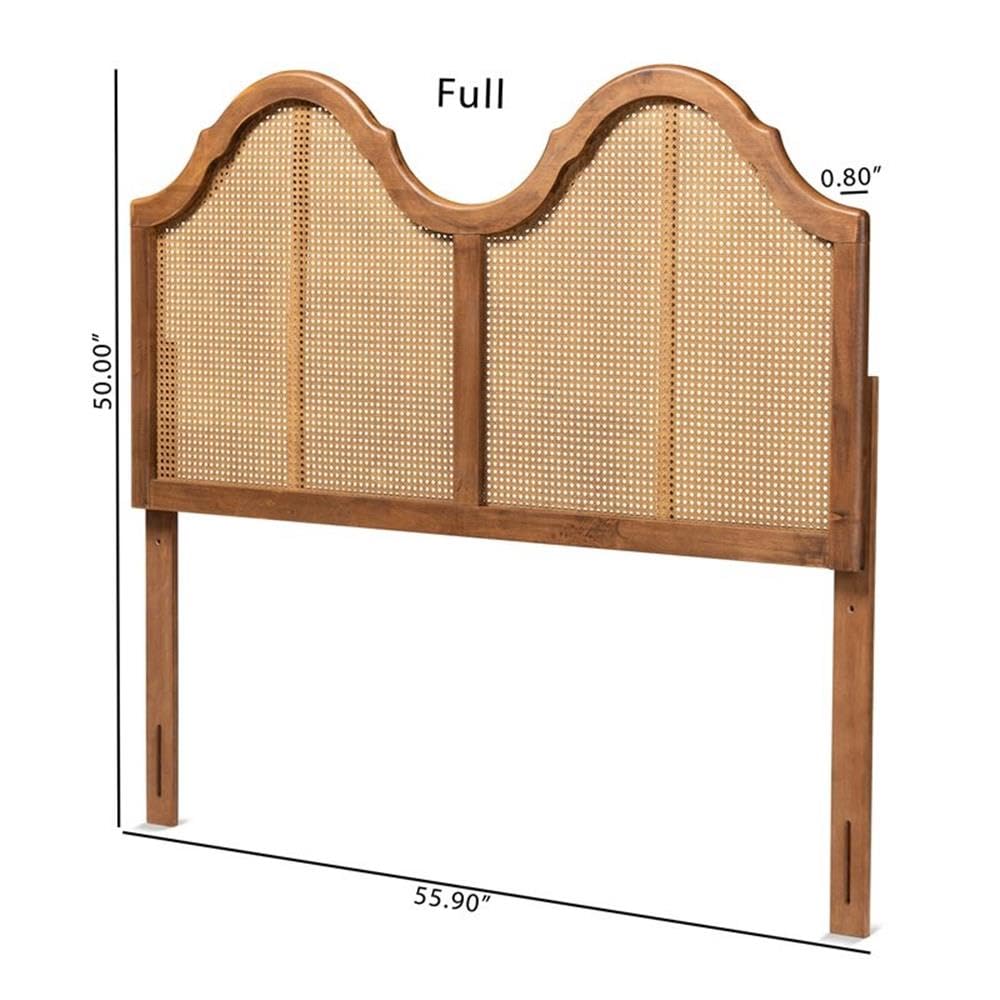 BOWERY HILL Modern Rattan Full Size Arched Headboard in Walnut - Stylish Bedroom Decor for Master & Guest Rooms