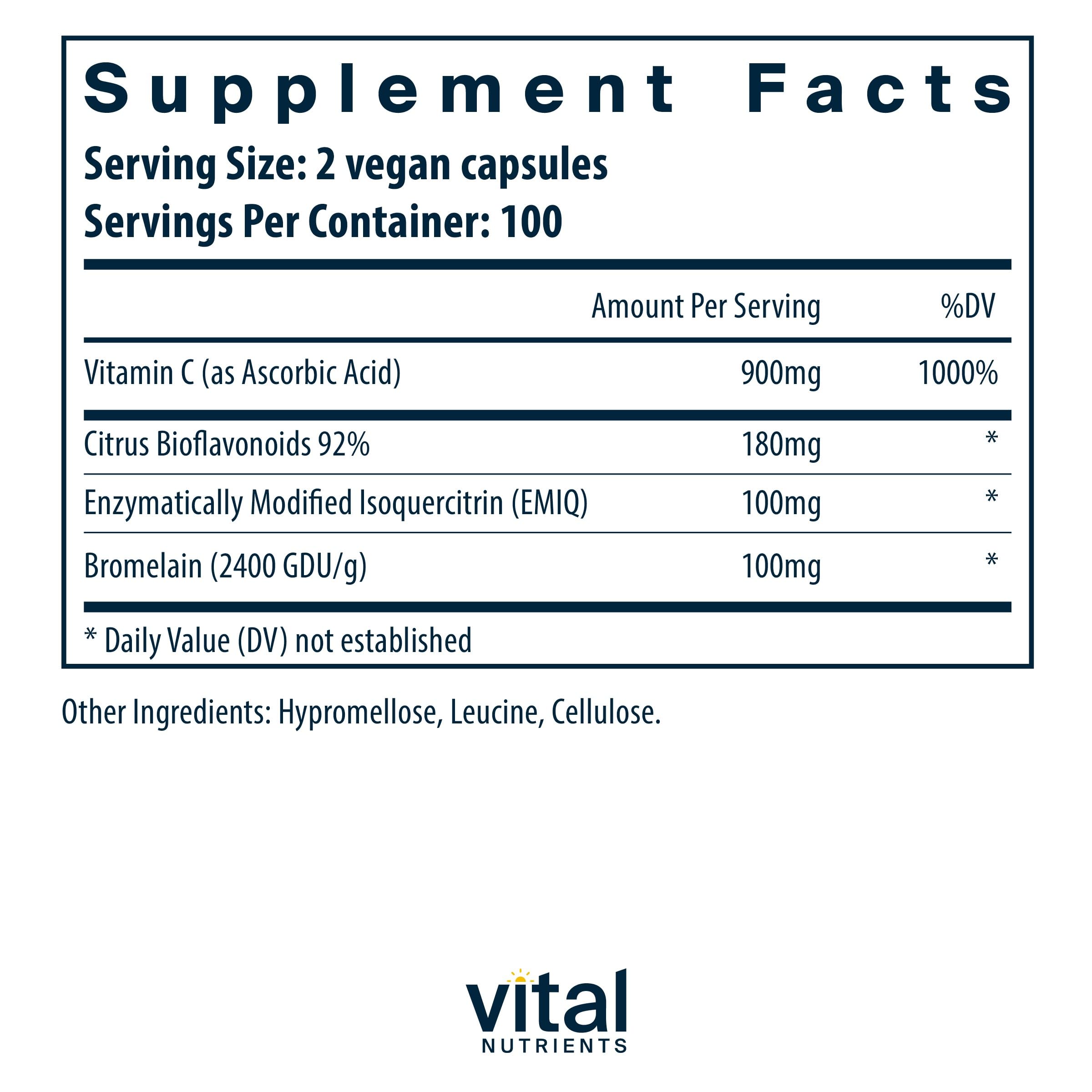 Vital Nutrients Aller-C | Vegan Respiratory & Sinus Support Supplement with Isoquercitrin, Bromelain, Bioflavonoids & Vitamin C | Gluten, Dairy & Soy Free | 200 Capsules | Supports Seasonal Allergies & Immune Health