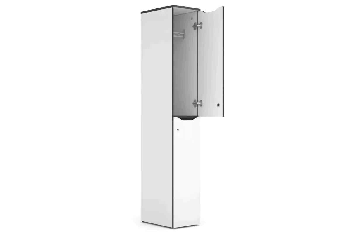 White Melamine Locker with 2-Tier Door - Durable School & Gym Storage Solution for Uniforms, Books & Sports Equipment