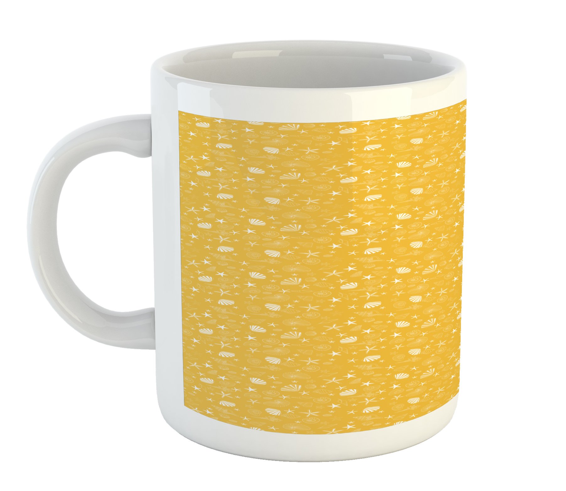 Tropical Summer Ceramic Mug - Yellow & White Ocean Theme for Coffee & Tea