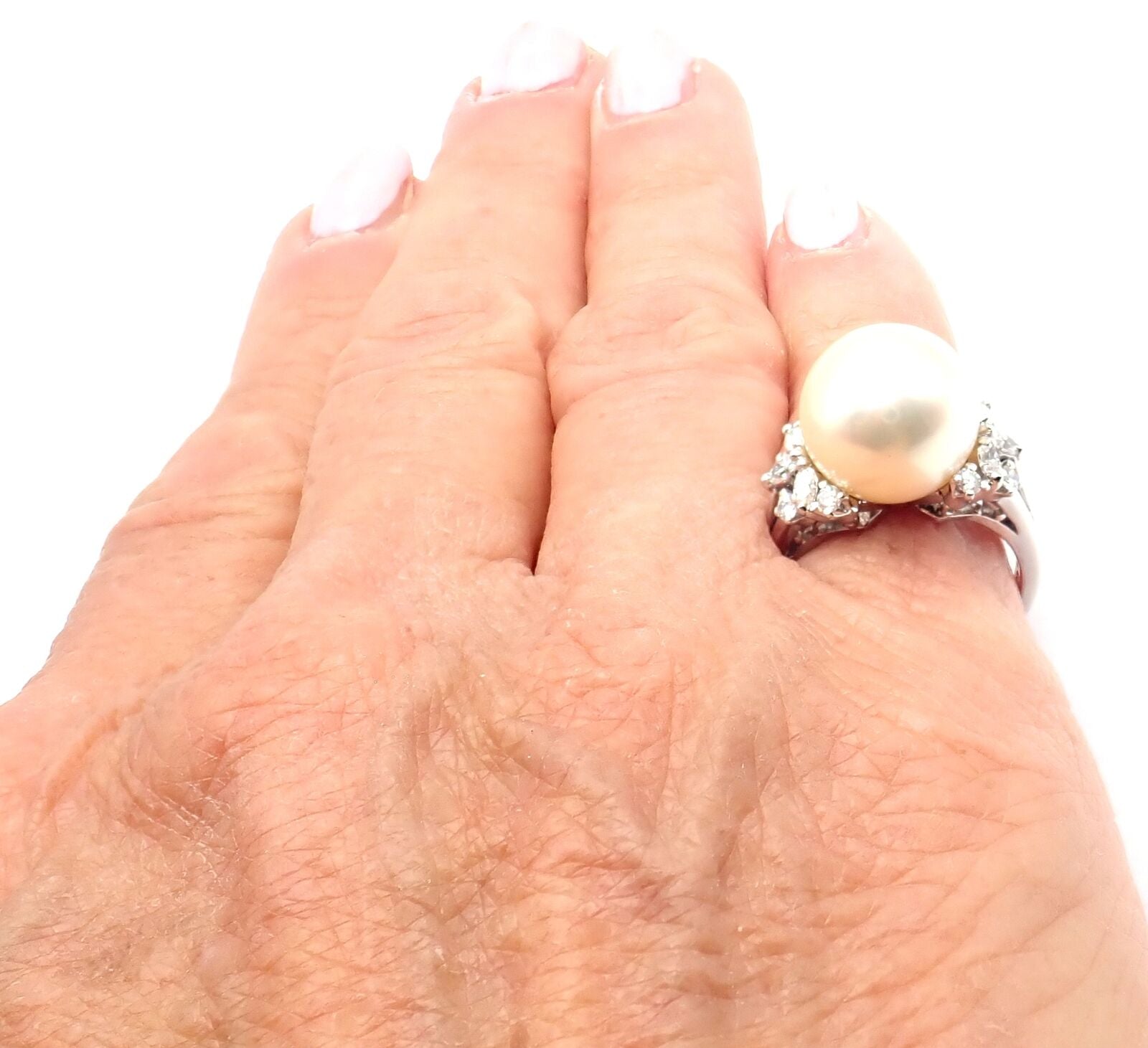 Authentic Mikimoto Platinum Diamond Large 12mm South Sea Pearl Ring - Luxury Jewelry for Women, Elegant Gift for Wedding, Anniversary & Special Occasions