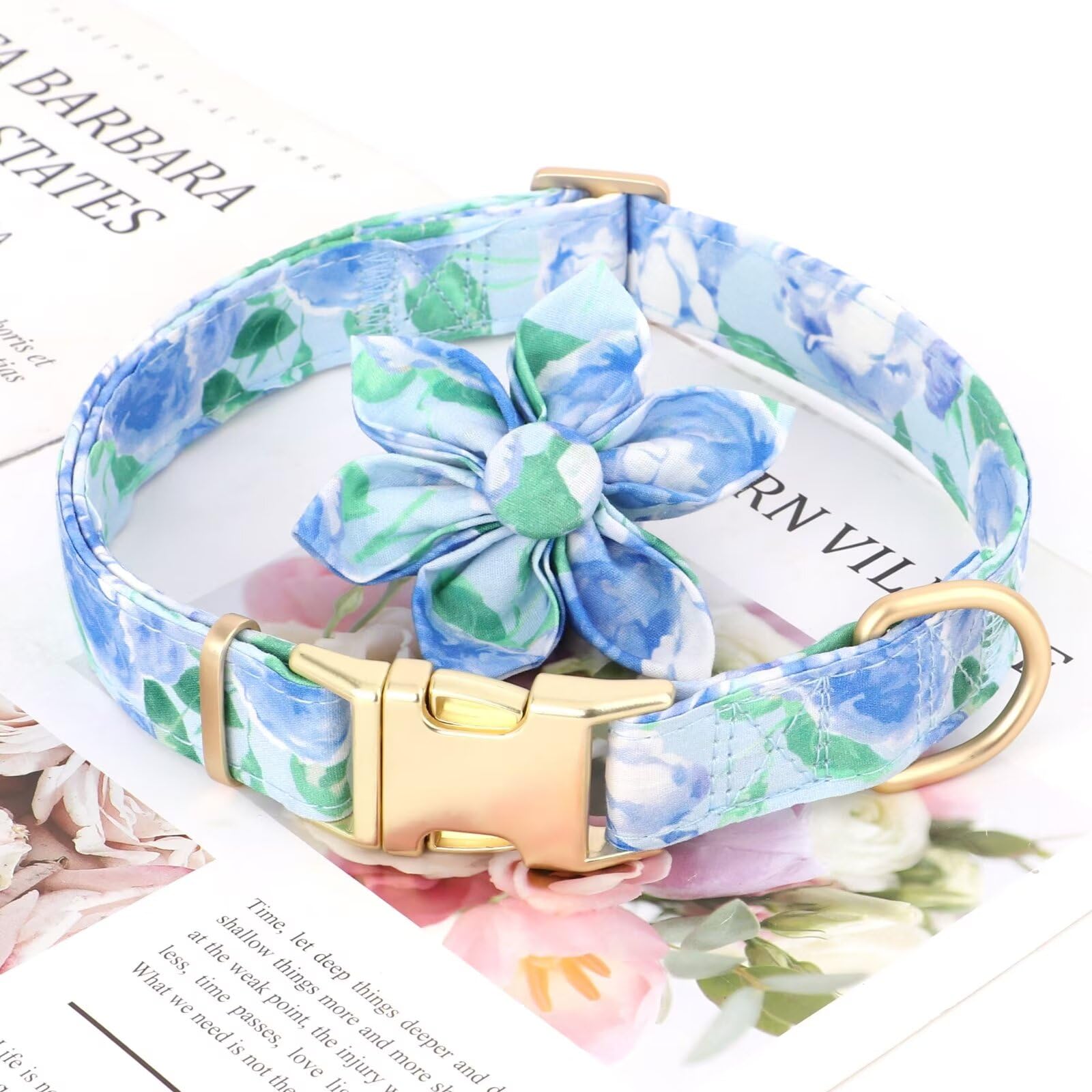 Beirui Floral Dog Collar for Small Medium Large Dogs - Soft Blue Pet Collar with Spring Flower Patterns, Cute Girl Dog Accessories for Female Puppies | Perfect for Daily Walks, Pet Photos & Spring Outfits