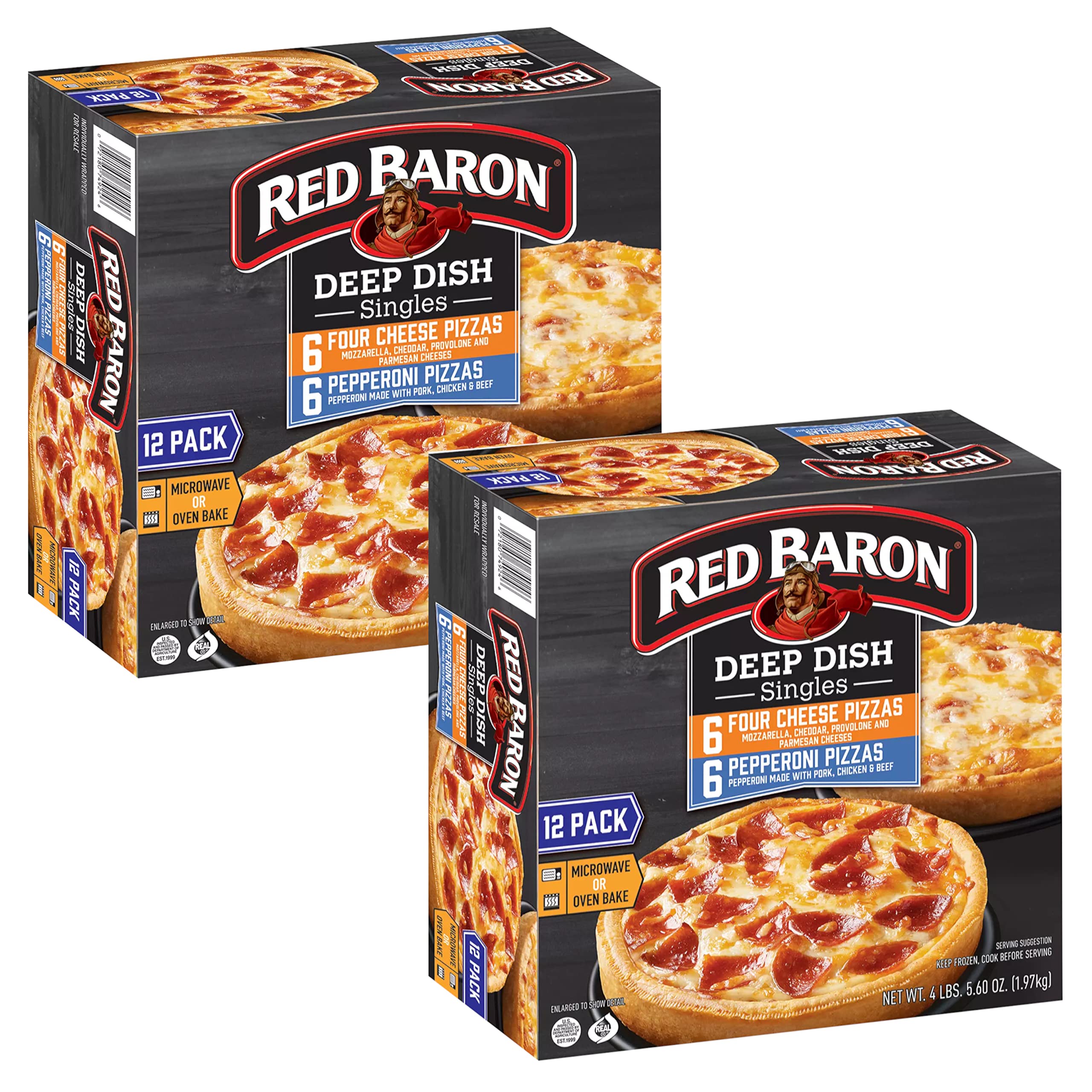 Red Baron Singles Deep Dish Pizza Variety Pack - 4 Cheese & Pepperoni Pizzas, 6 Flavors (2-Pack, 12 x 5.6 oz) - Frozen Pizza for Quick Meals, Parties & Family Dinners - Supports Ready Set Gourmet Donate a Meal Program