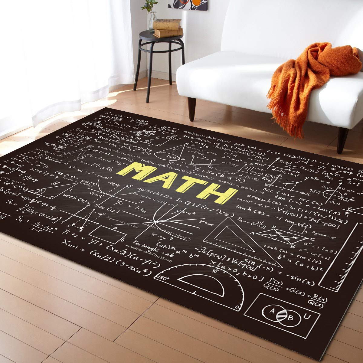 Math Classroom Rug 5' x 8' - Blackboard Style with Equations & Geometry Patterns - Non-Slip Educational Area Rug for Kids, Nursery, Living Room & Bedroom - Perfect for Learning Spaces, Playrooms & Modern Home Decor