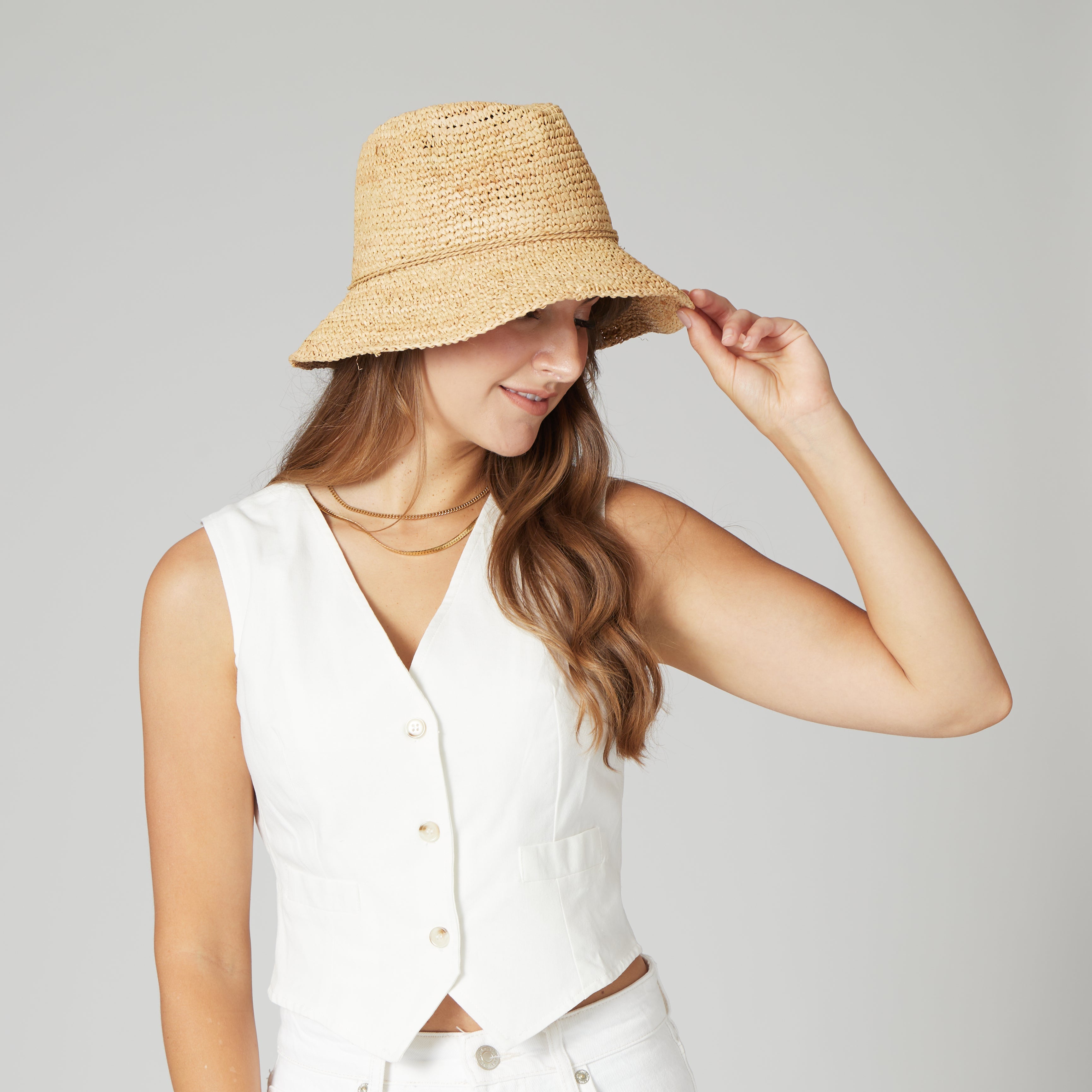 Laguna Women's Crochet Raffia Bucket Hat - Stylish Summer Beach Hat for Women, Fashionable Sun Protection Accessory for Outdoor, Vacation and Travel