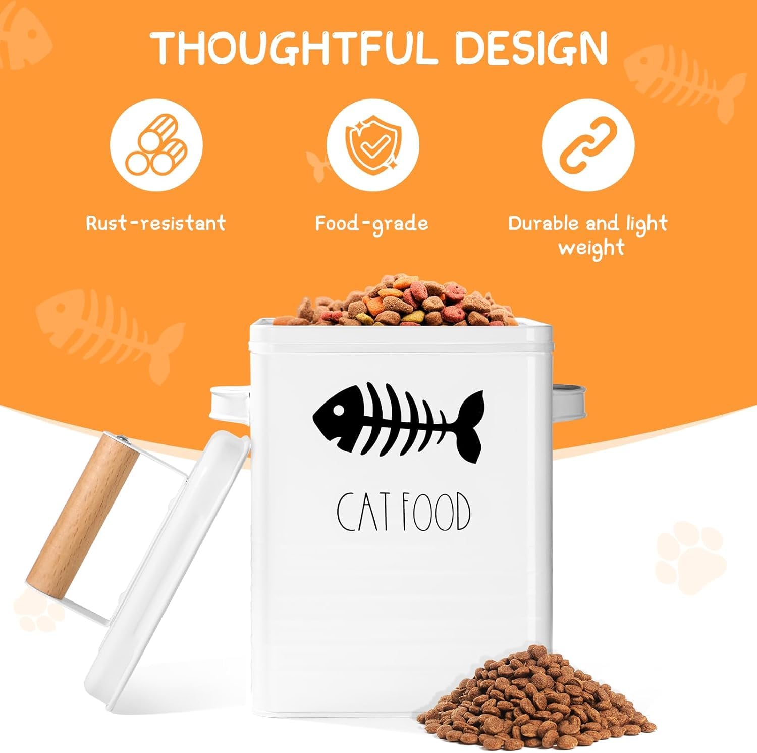 Airtight Cat Food Container with Metal Lid & Scoop for Kitchen Storage