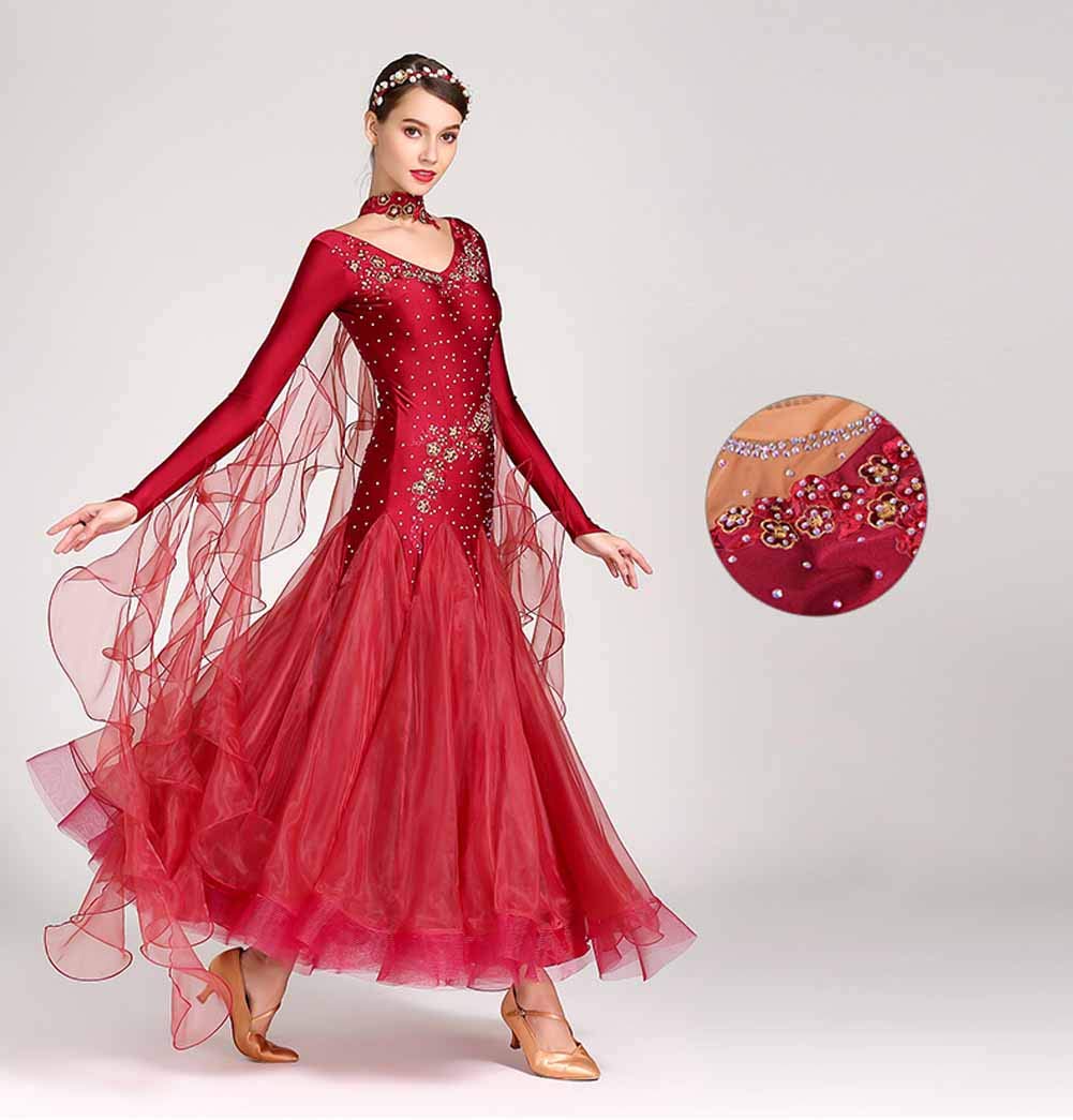 Elegant Ballroom Dance Dresses for Women - Smooth Waltz & Tango Performance Gown with Long Sleeves - Perfect for Swing Dancing & Competition Outfits - Ideal for Professional Dance Events & Social Ballroom Parties