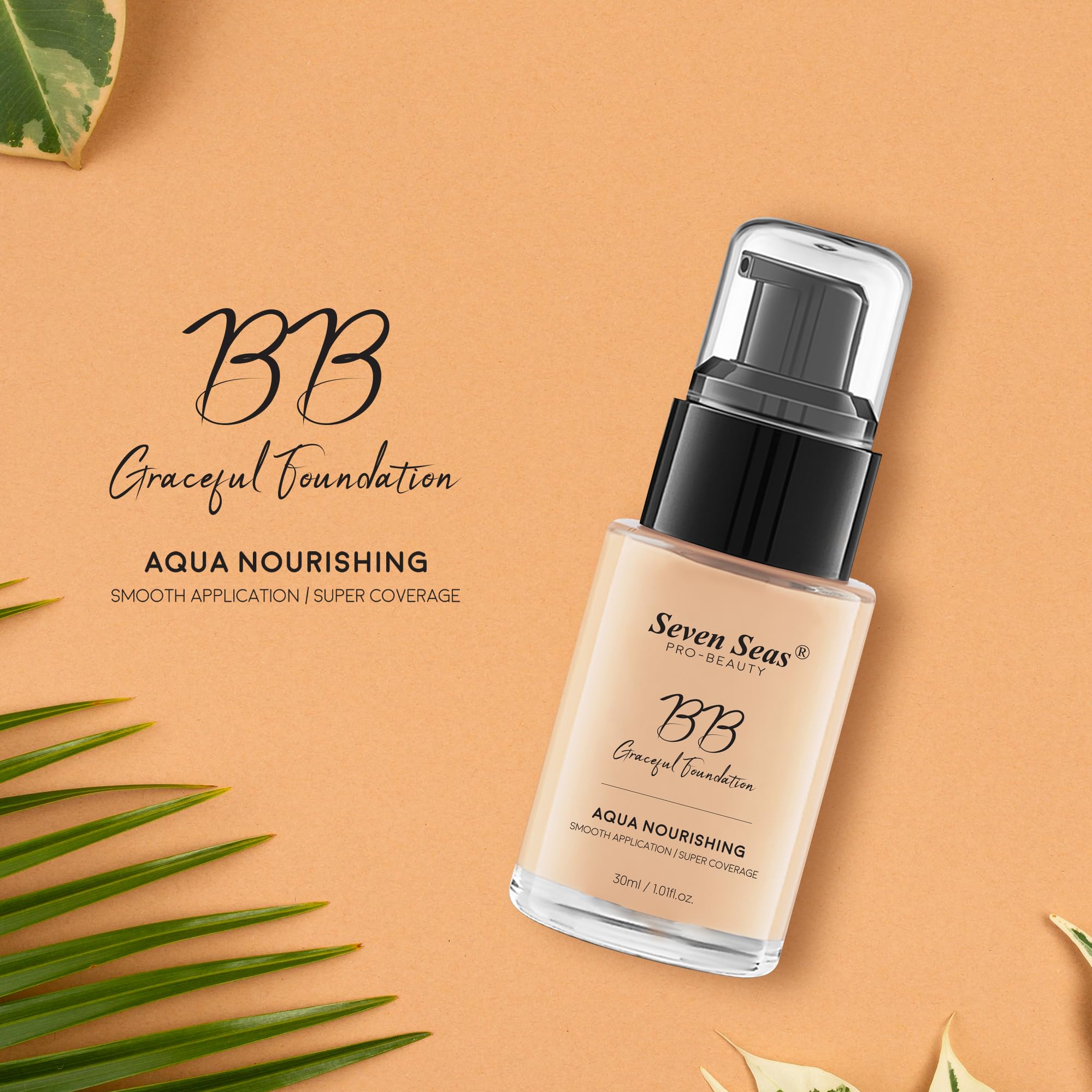 Seven Seas BB Gracefull Foundation - Aqua Nourishing Liquid Makeup with Smooth Application & Full Coverage | Hydrating Face Foundation for Women (Nude, 30ML) | Perfect for Daily Wear, Special Occasions & Photo Shoots