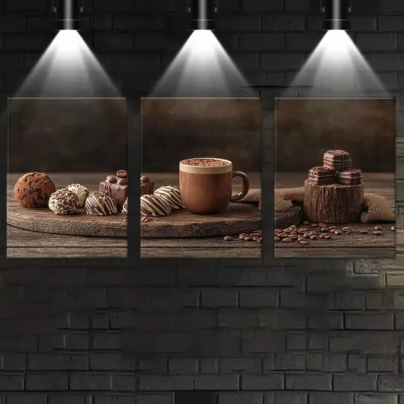 3-Piece Abstract Chocolate & Coffee Wall Art Set - Framed Canvas 50x70cm - High Quality Print - 100% Australian Made - Ready to Hang - Perfect for Kitchen, Cafe & Home Decor