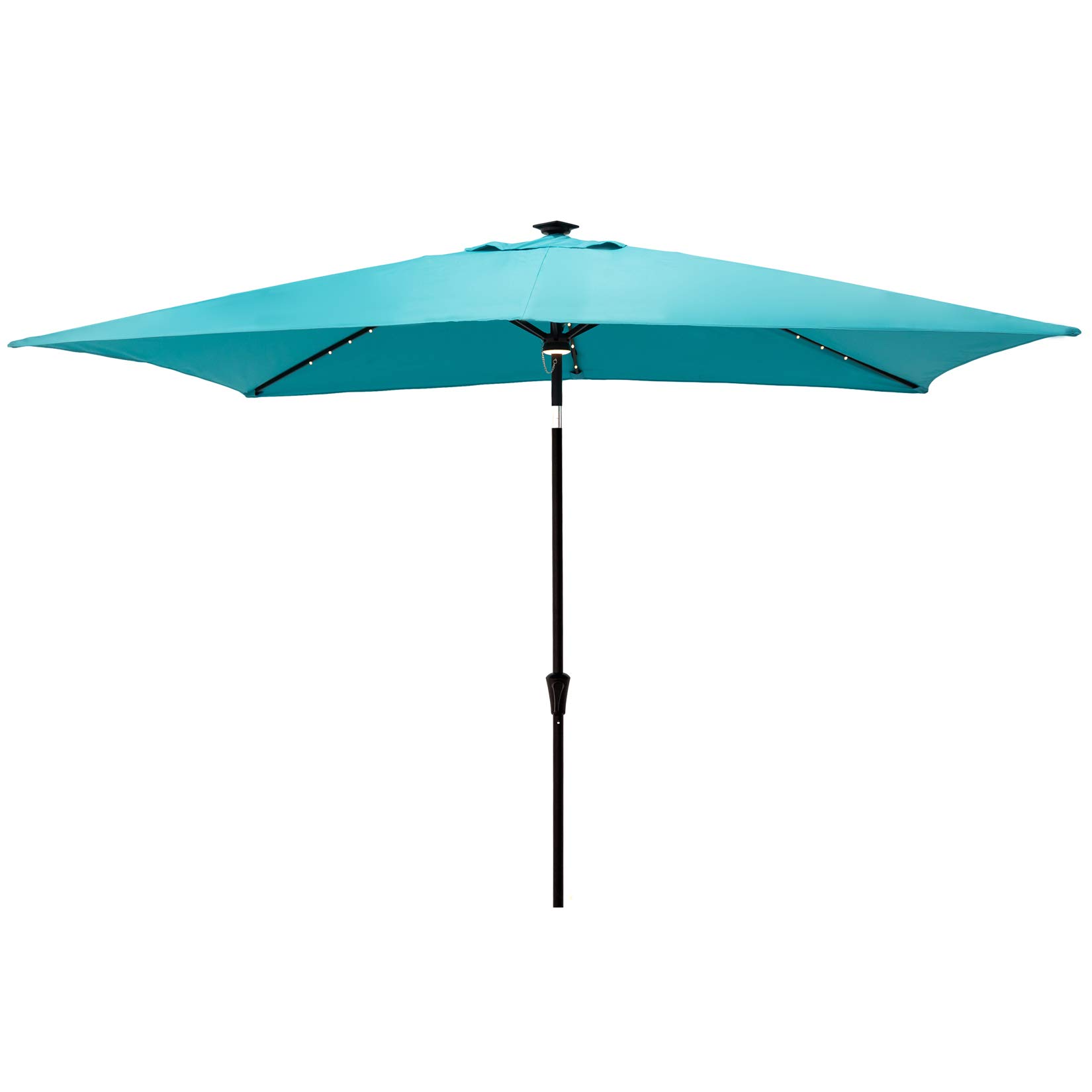 C-Hopetree 6.5 x 10 ft Outdoor Patio Market Umbrella with Solar LED Lights - Aqua Blue Rectangular Sun Shade for Poolside, Garden, and Backyard Relaxation