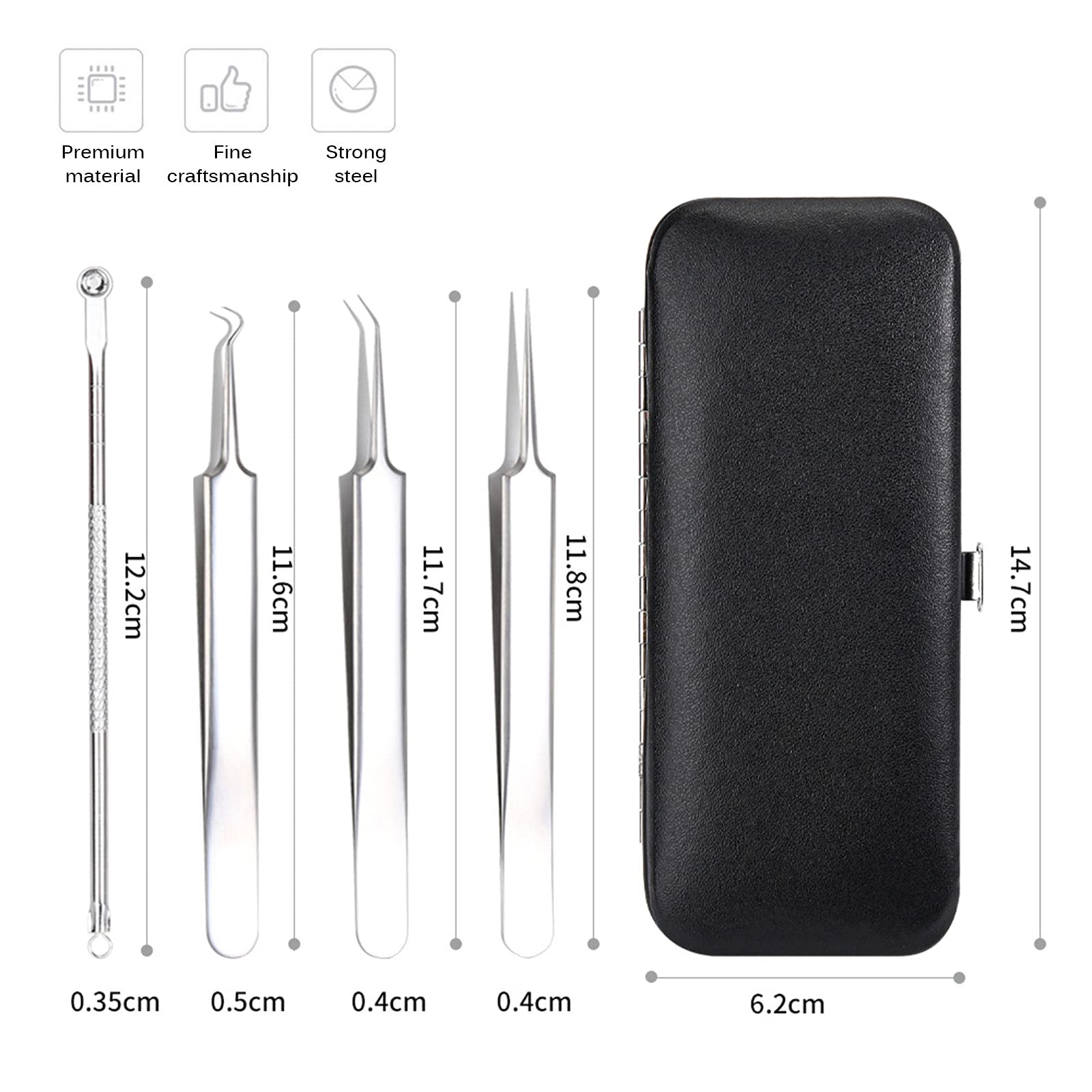 Ankeer 4Pcs Blackhead Remover Kit - Acne Comedone Pimple Extractor Tool Set with Storage Case for Facial Skin Care, Blackhead Tweezers & Blemish Cleaner - Perfect for Home Spa & Professional Use