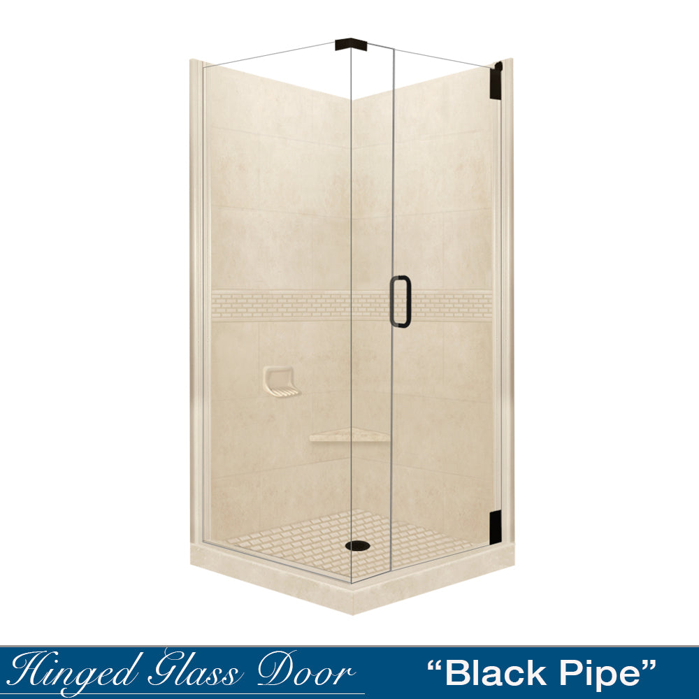 DIY Shower Remodel Kit - Corner Desert Sand Sistine Stone & Classic Stone Accent | Waterproof Bathroom Wall Tile for Shower Renovation & Home Improvement