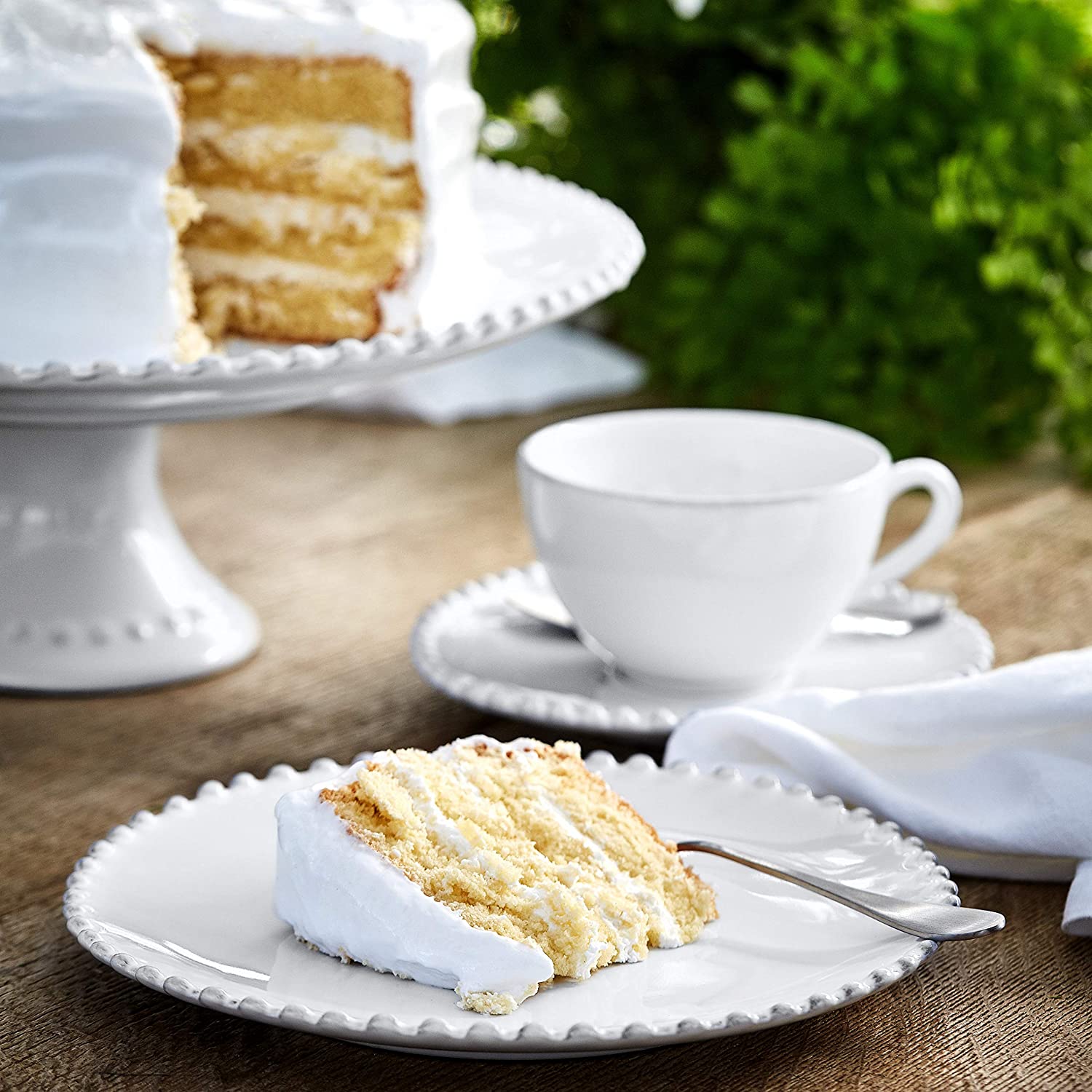 COSTA NOVA Pearl Collection White Stoneware Ceramic Cake Stand - 11.25 Inch Medium Size for Wedding, Birthday Party & Dessert Display