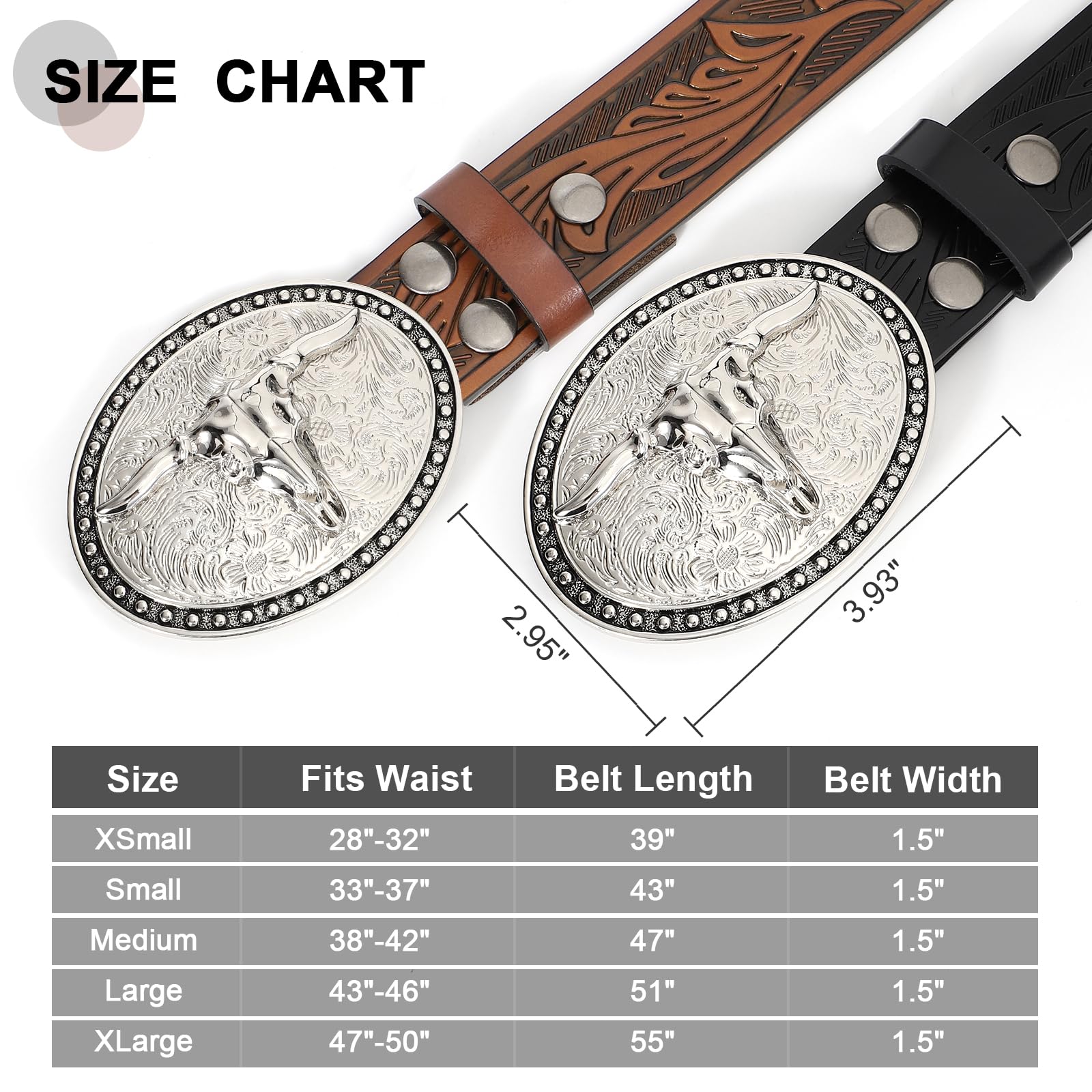SANSTHS Western Cowboy Leather Belt for Men & Women - Bull Buckle Embossed Design - Durable Leather Belt for Jeans & Western Wear | Perfect for Rodeo, Country Music Festivals & Casual Outfits