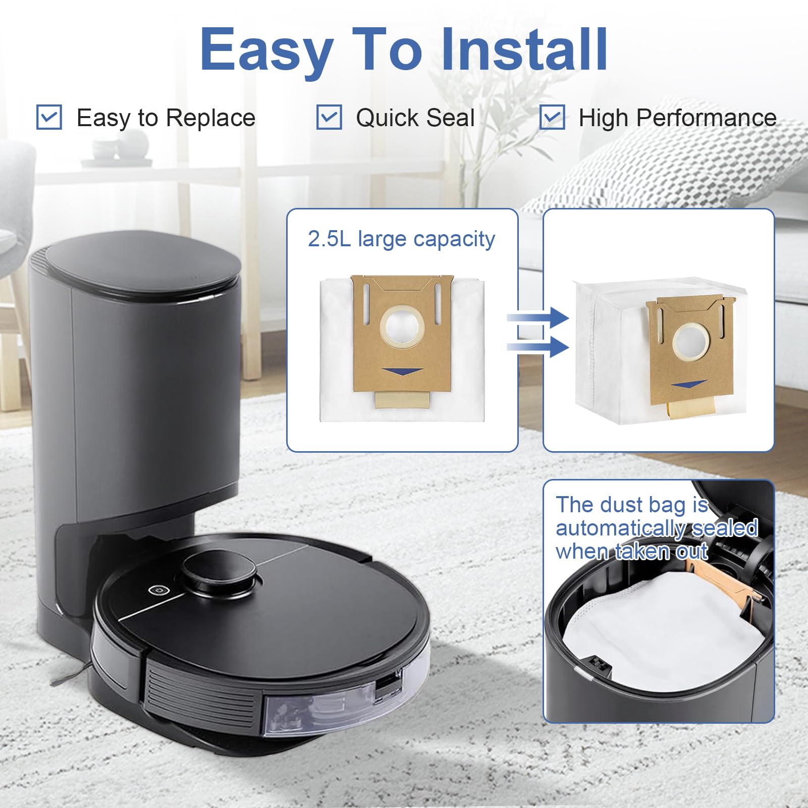 16 Pack T8 Vacuum Dust Bags - Compatible with ECOVACS Deebot T8/T8 Max/N8 Pro Plus/N10 Plus/DX93/DDX96 & Yeedi K781+ Vac Station - 2.5L Auto-Empty Disposable Dust Bags for Robot Vacuum Cleaners - Perfect for Smart Home Cleaning & Maintenance
