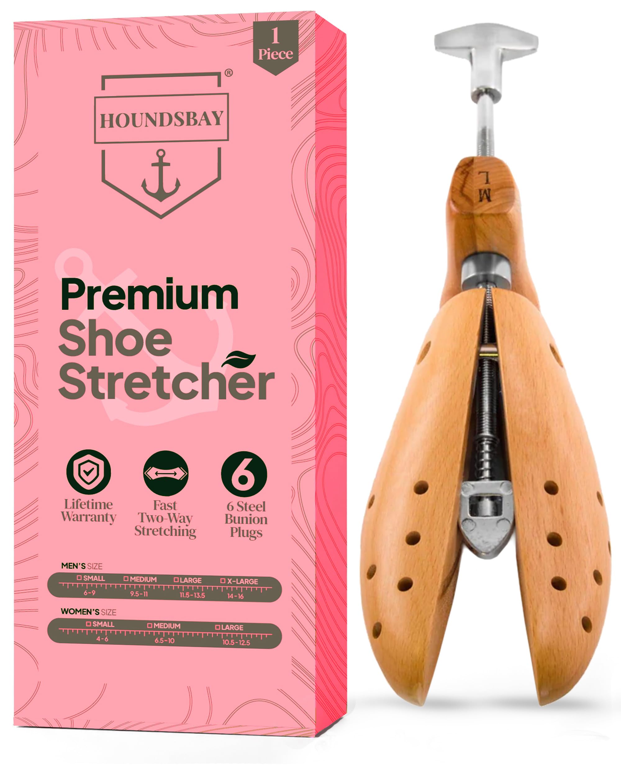 HOUNDSBAY Adjustable Shoe Stretchers for Men & Women - Plastic & Wooden Shoe Widener Expander for Boots, Sneakers & Dress Shoes - Perfect for Comfort & Foot Pain Relief
