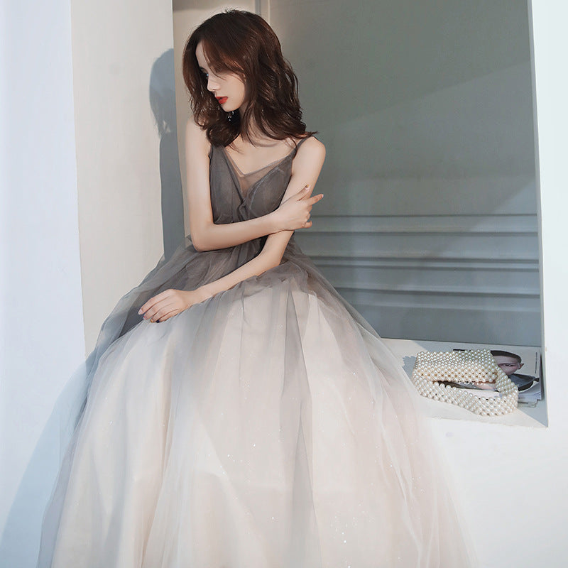 Elegant Gray Gradient Tulle Spaghetti Strap Prom Dress - Backless Long Evening Gown for Formal Events & Special Occasions | Perfect for Homecoming, Prom Night & Wedding Parties