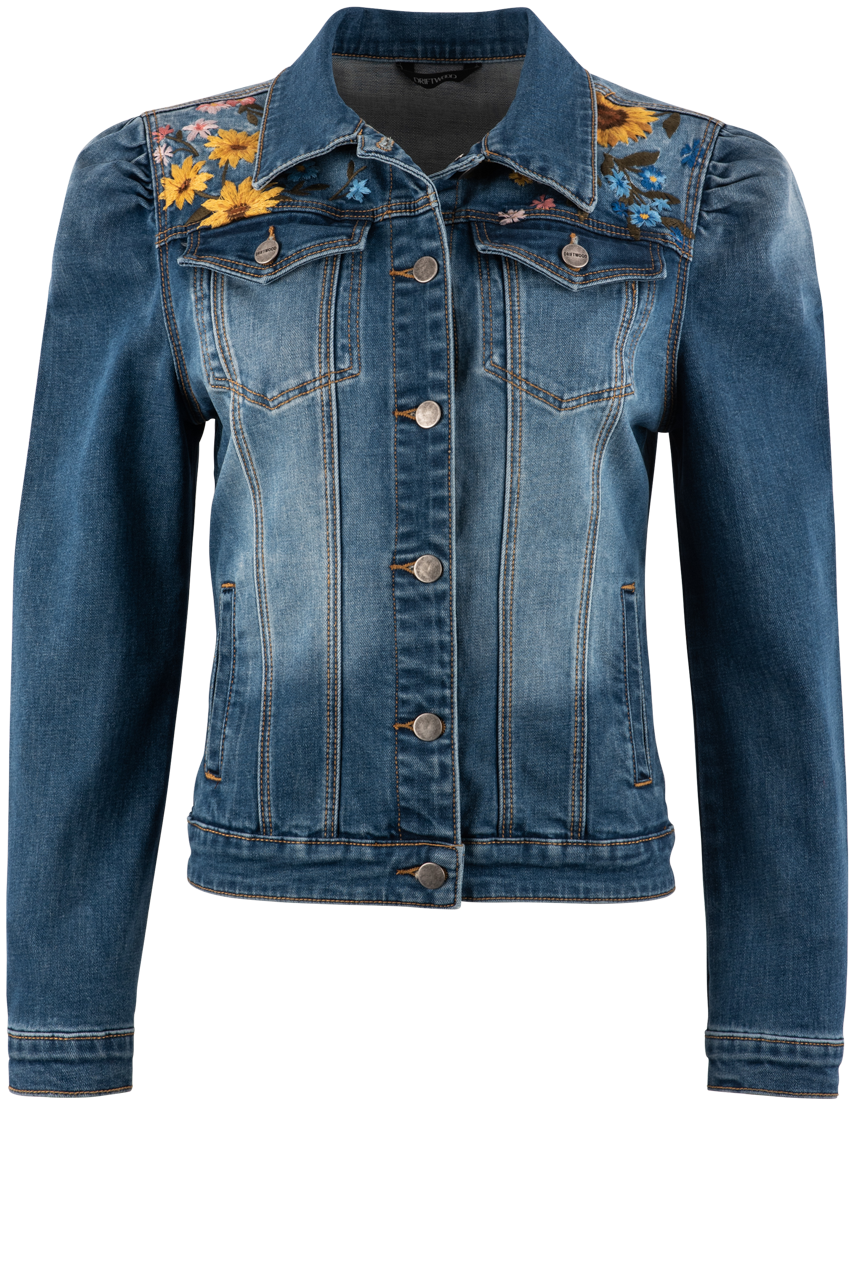 Stylish Women's Distressed Denim Jacket with Sunflower & Driftwood Embroidery - Perfect for Casual Outings, Music Festivals & Boho Fashion
