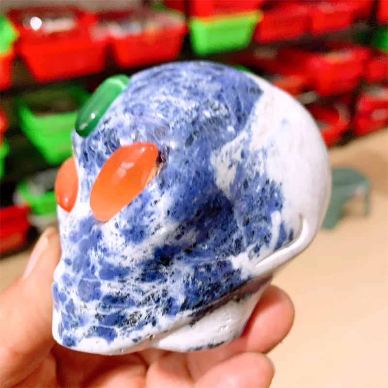 Natural Blue Sodalite Alien Skull Carving - Reiki Healing Crystal Gemstone Figurine for Meditation, Spiritual Decor, Unique Home Ornament & Gift (1 Piece) - Perfect for Yoga Spaces, Altars & Energy Work