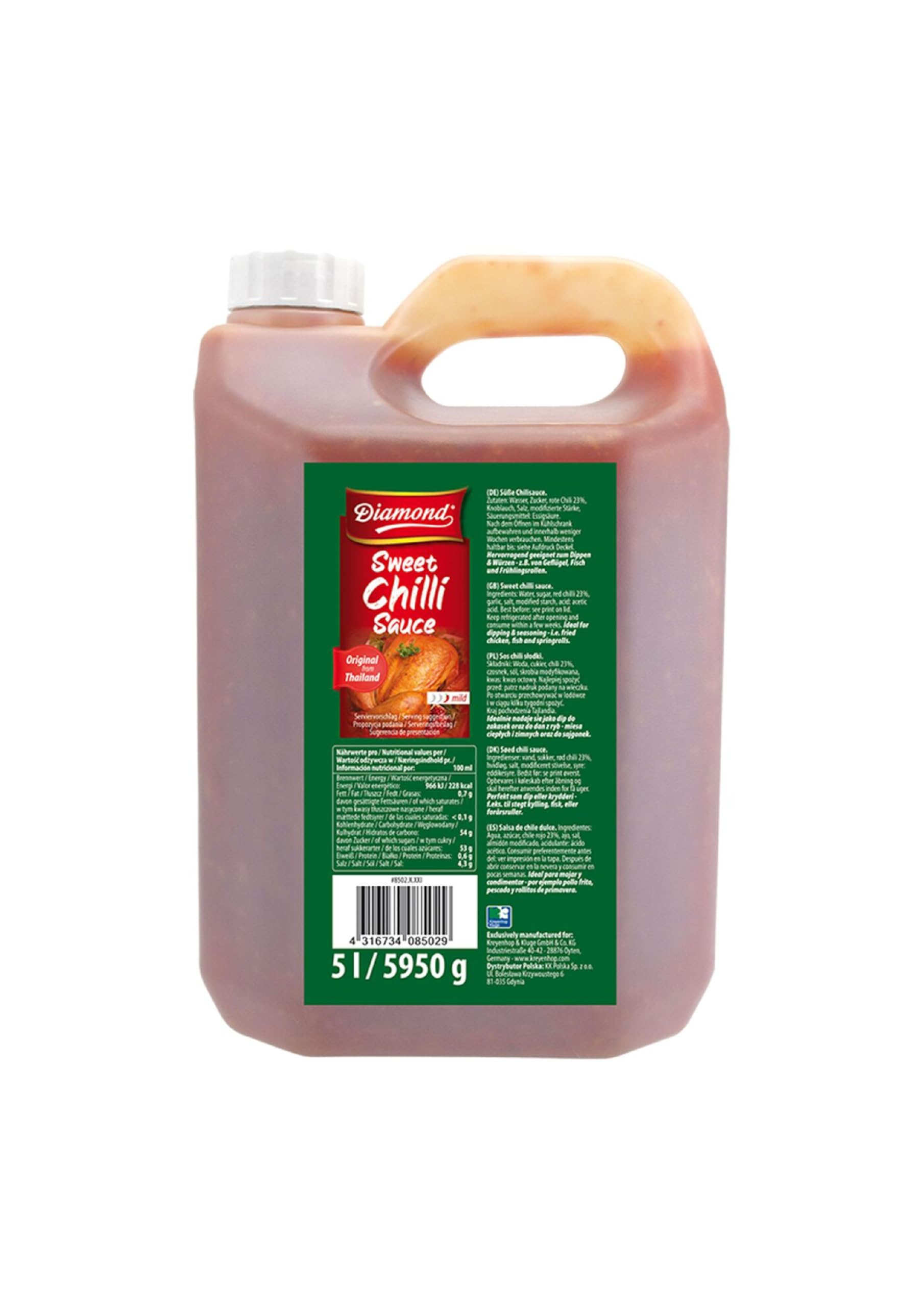 Premium Diamond Sweet Chili Sauce - Gluten-Free, Vegan, 5L Bulk Size - Perfect for Chicken, Fish, Spring Rolls & Asian Cuisine - Ideal for Restaurants, Catering & Home Cooking
