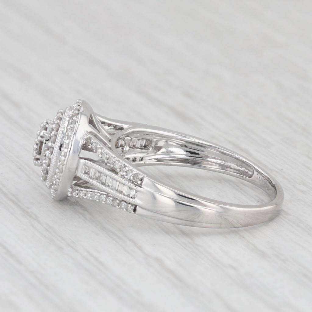 0.38ctw Diamond Halo Engagement Ring 10k White Gold Size 7 - Cathedral Wedding Band for Women, Bridal Jewelry Gift for Fiancée, Proposal, Anniversary & Special Occasions