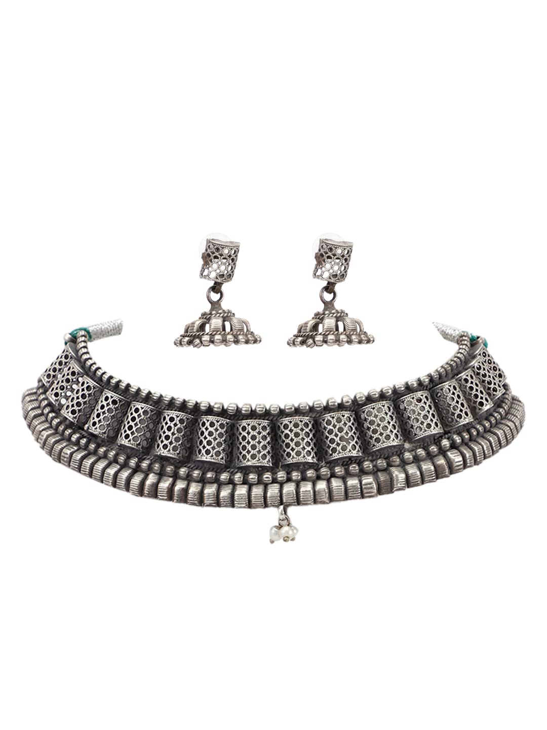 VENI Handmade 925 Sterling Silver Plated Necklace & Earrings Set for Women | Trendy Oxidized Silver Jewelry Gift for Girls, Bridesmaids, Birthday, Anniversary (Style No. 43) | Perfect for Parties, Weddings, Date Nights & Everyday Wear
