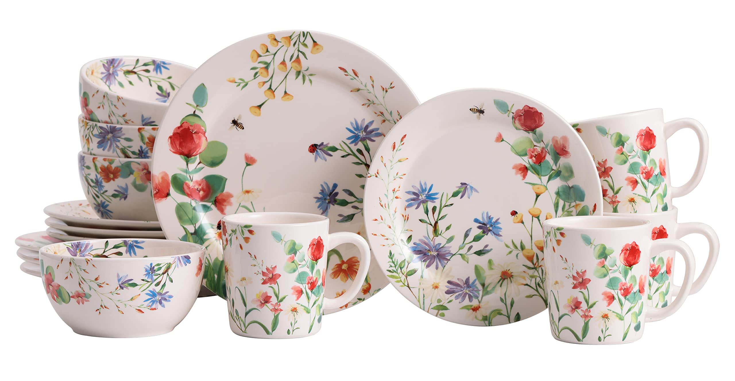Provence Style 16-Piece Ceramic Dinnerware Set for 4 - Includes 11