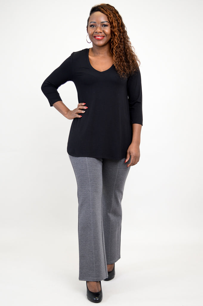 Jackie 3/4 Sleeve Bamboo V-Neck Top for Women - Soft & Breathable Black Shirt - Perfect for Yoga, Workout & Casual Wear