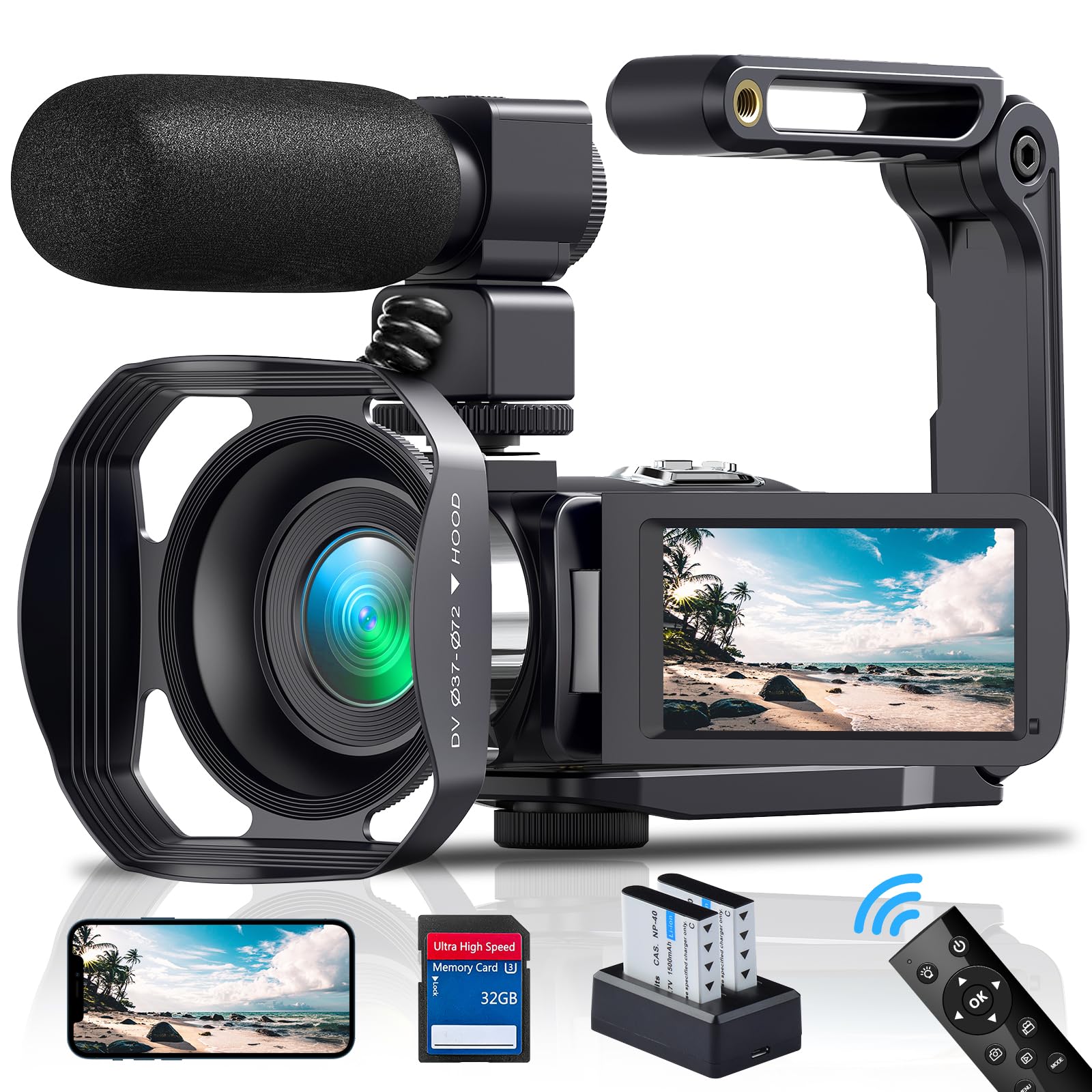 4K 60FPS Camcorder with Night Vision & Touch Screen - Perfect for Vlogging & Travel Filming