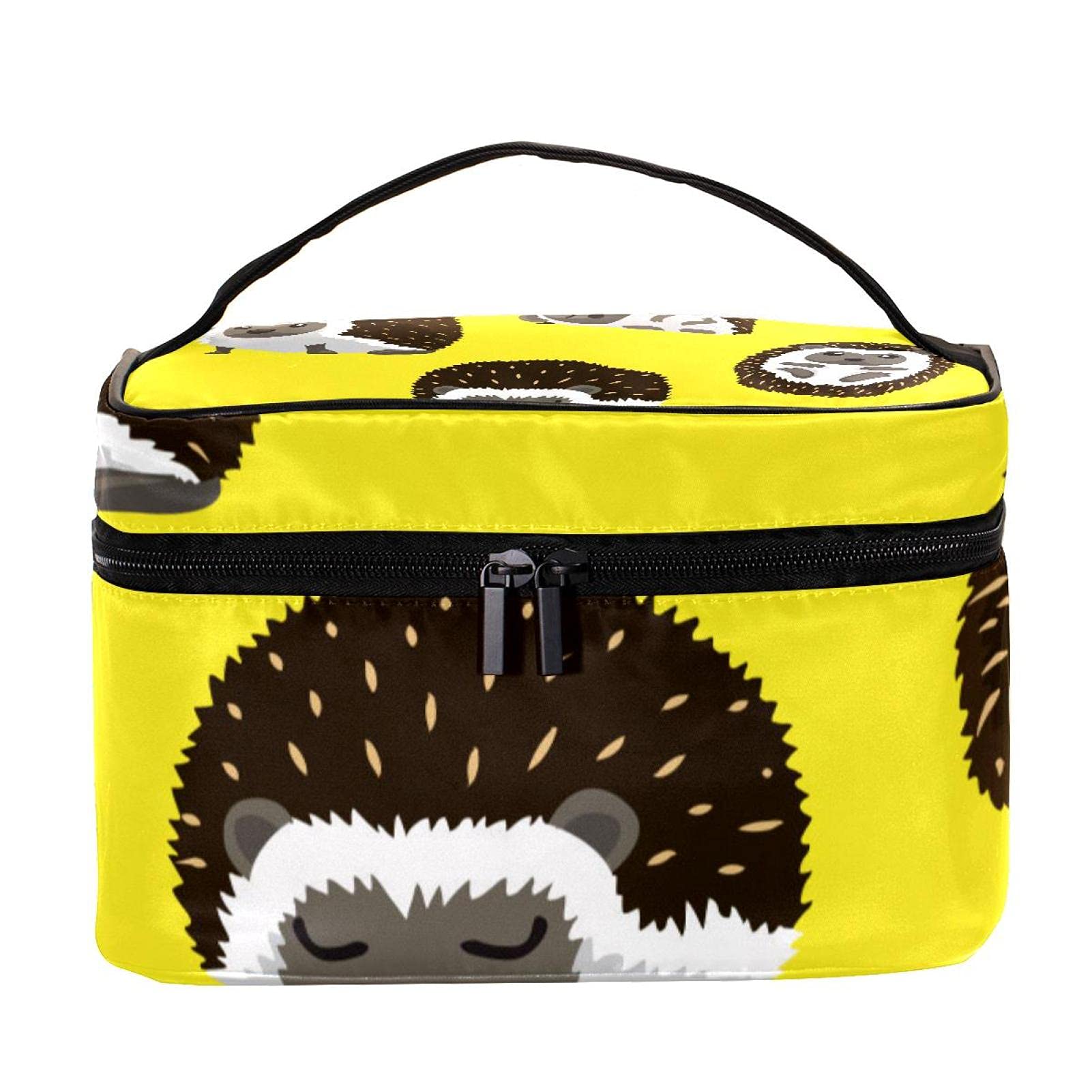Cute Hedgehog Yellow Pattern Travel Makeup Bag - Large Cosmetic Organizer with Zipper for Women & Girls - Perfect for Travel, Gym, and Daily Essentials Storage
