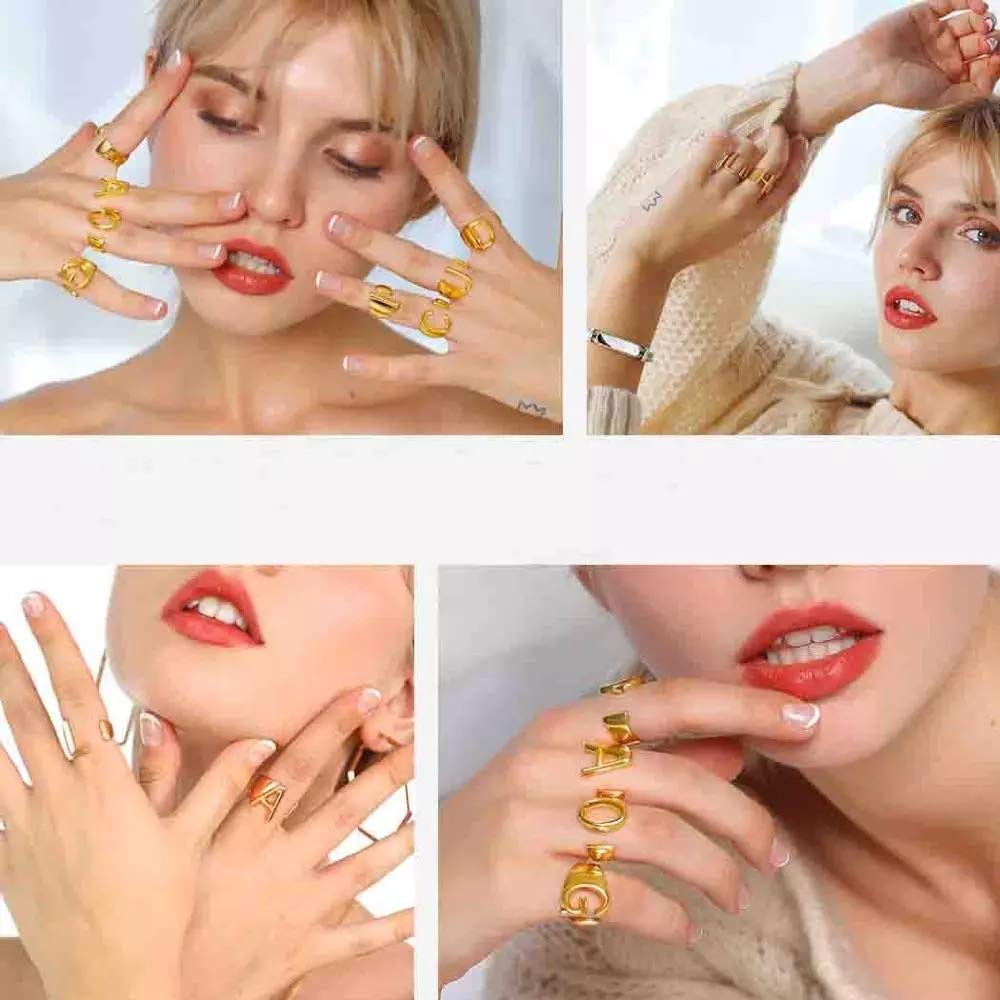 Stylish Silver & Gold Initial Letter Rings for Women - Bold Alphabet Jewelry Gift Set for Outfits, Singer Fans & Special Occasions