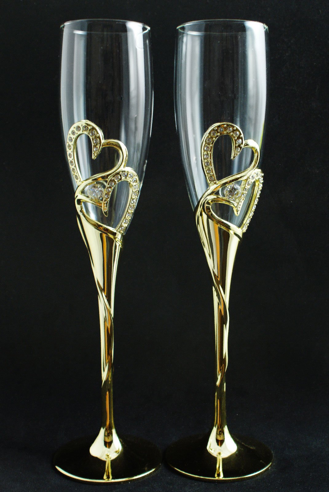 Engraved Gold and Silver Wedding Toasting Glasses Set with Cake Server - Elegant Bridal Shower, Anniversary & Reception Tableware for Champagne Toast Ceremony