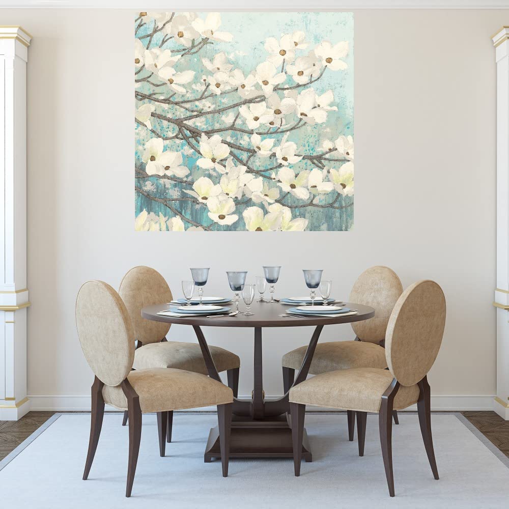 Botanical Wall Art Canvas - Dogwood Blossoms II by James Wiens | 22x22 Inch Floral Bathroom Decor, Bedroom Plant Pictures, Living Room Wall Art | Perfect for Home, Office & Spa Decorations