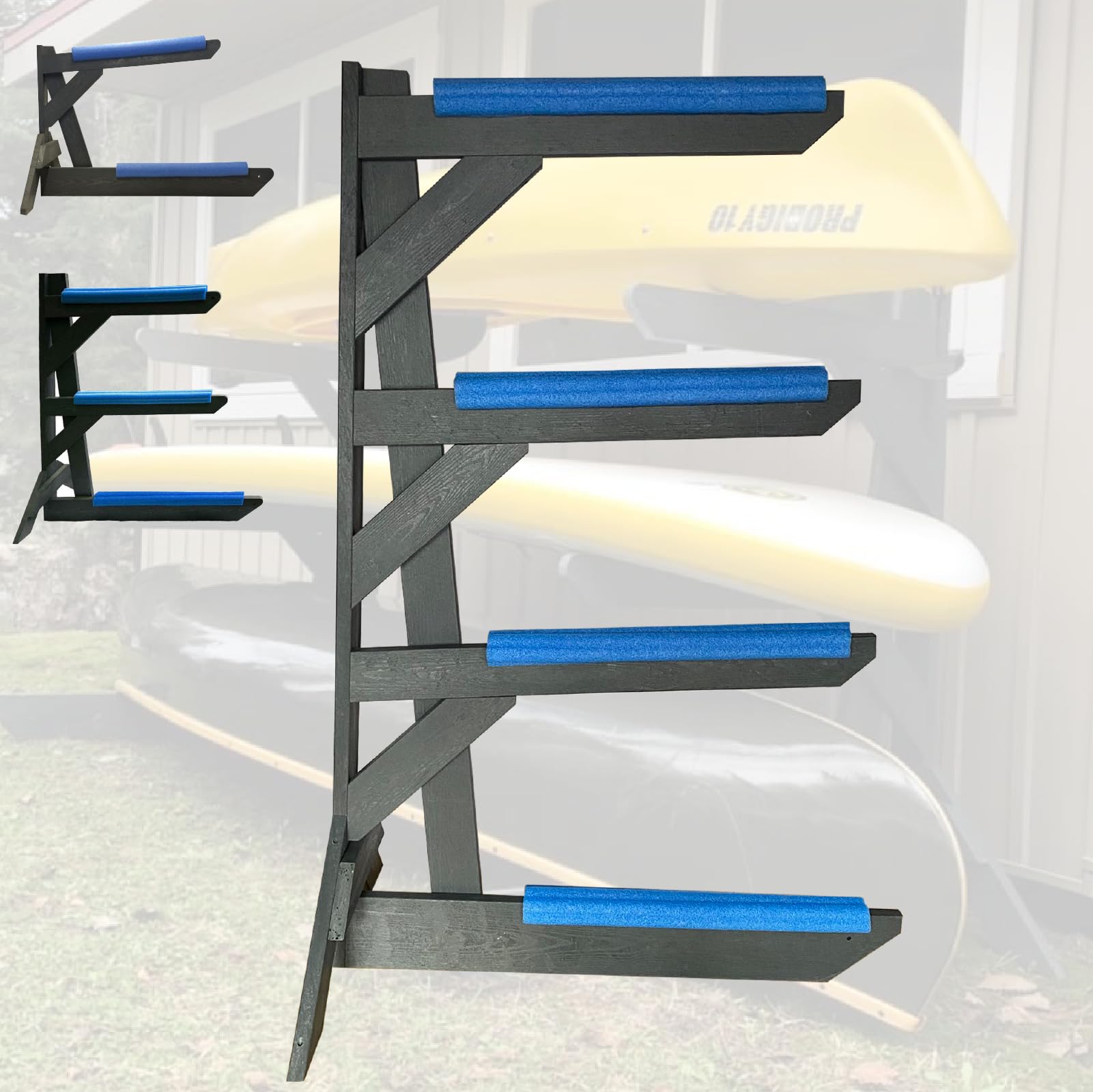 **Freestanding Poly Kayak Storage Rack - Heavy Duty Canoe & SUP Stand for Garage, Outdoor, or Shed - Perfect for Kayak, Paddle Board, and Canoe Organization**