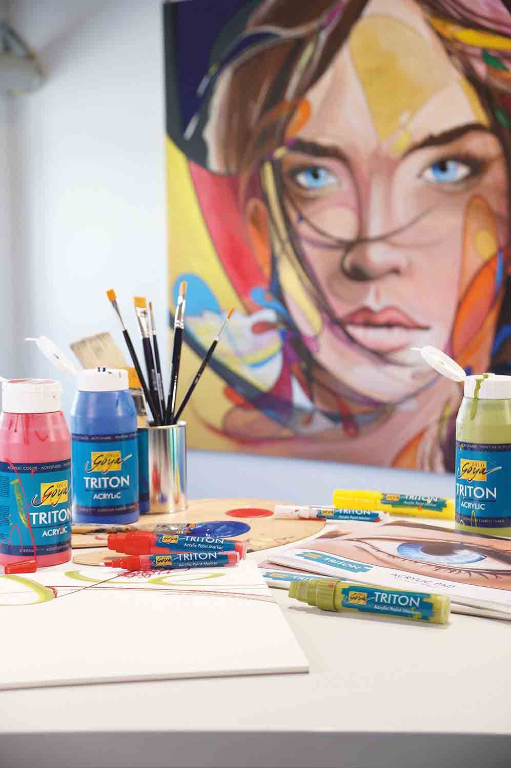 EverJoice Kreul 17028 - Solo Goya Triton Acrylic Paint Primary Blue, 750 ml Bottle, Fast-Drying Matte Water-Based Paint, Studio-Quality for Artists, Highly Pigmented & Opaque - Perfect for Canvas, Murals, DIY Crafts & Home Decor Projects