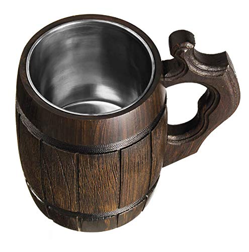 6-Pack 20oz Beer Mugs Set - Stainless Steel Tankard & Wooden Stein - Handmade Gifts for Men (Father's Day, Christmas, Birthday) - Perfect for Home Bars, Parties & Beer Tasting Events - Barrel Brown Design