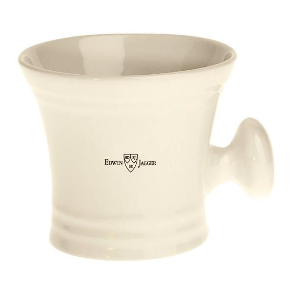 Edwin Jagger Ivory Porcelain Shaving Soap Bowl with Handle - Premium Shaving Accessory for Wet Shaving & Grooming - Perfect for Traditional Safety Razor & Straight Razor Shaving Routine
