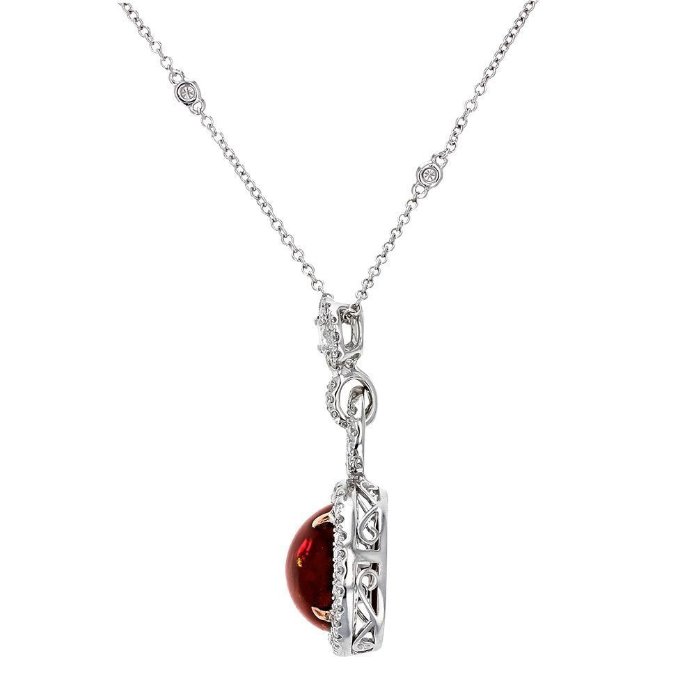 18KT Gold Cabochon Fire Opal & Diamond Tennis Necklace - Elegant Layered Jewelry for Women, Perfect for Weddings, Parties & Everyday Wear