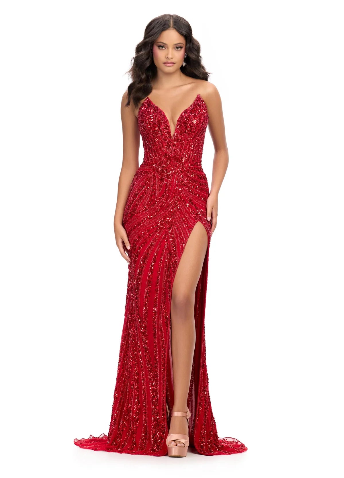Ashley Lauren Red Dress - Elegant Women's Party Gown for Evening Events, Date Nights & Special Occasions